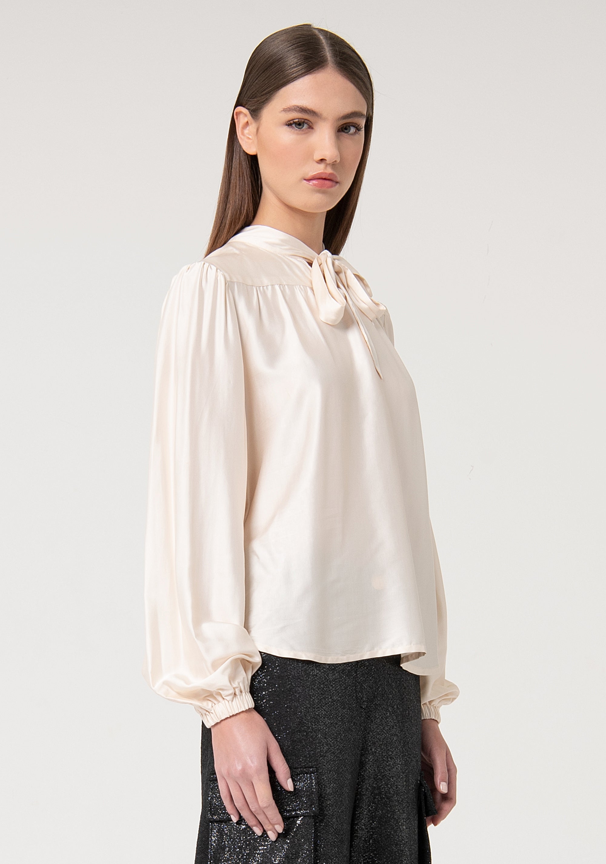 Blouse A-shape made in satin Fracomina FS24WT1005W71301-B13-3