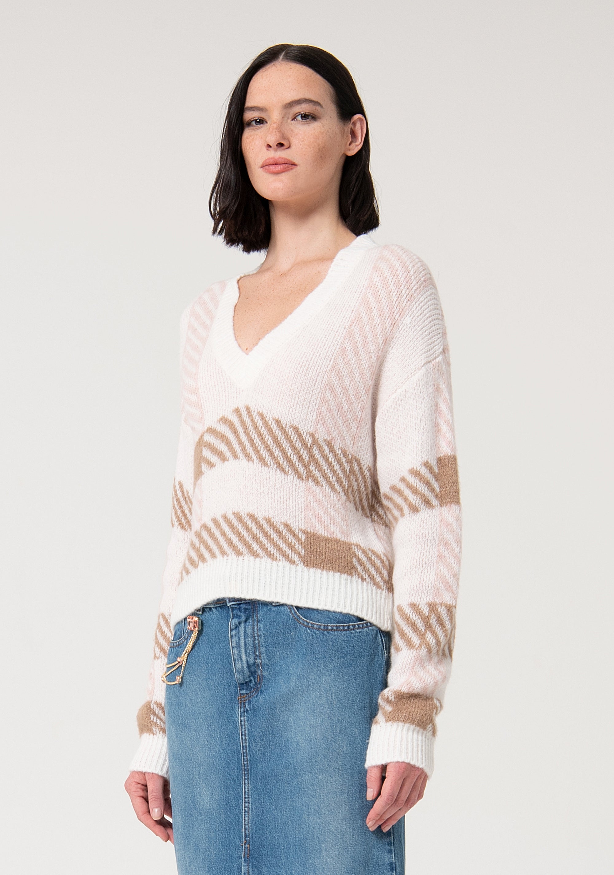 Knitwear over fit with square shaped pattern Fracomina FS24WT7020K535F8-S95-3