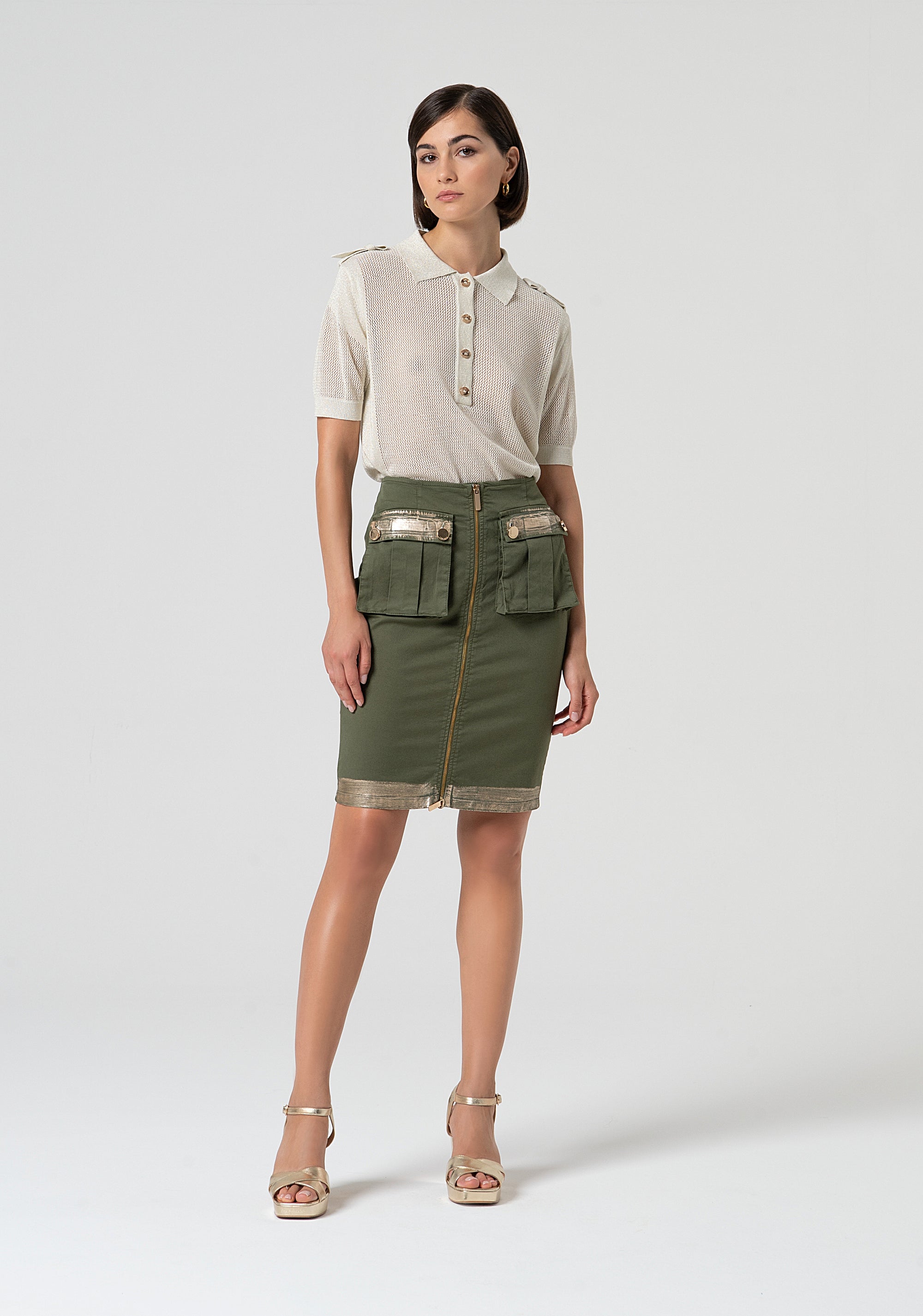 Mini skirt cargo fit with central zip Fracomina FS25SG1003W52301-206-1_f5966b4f-9a42-4cc8-b864-3b445e327ceb