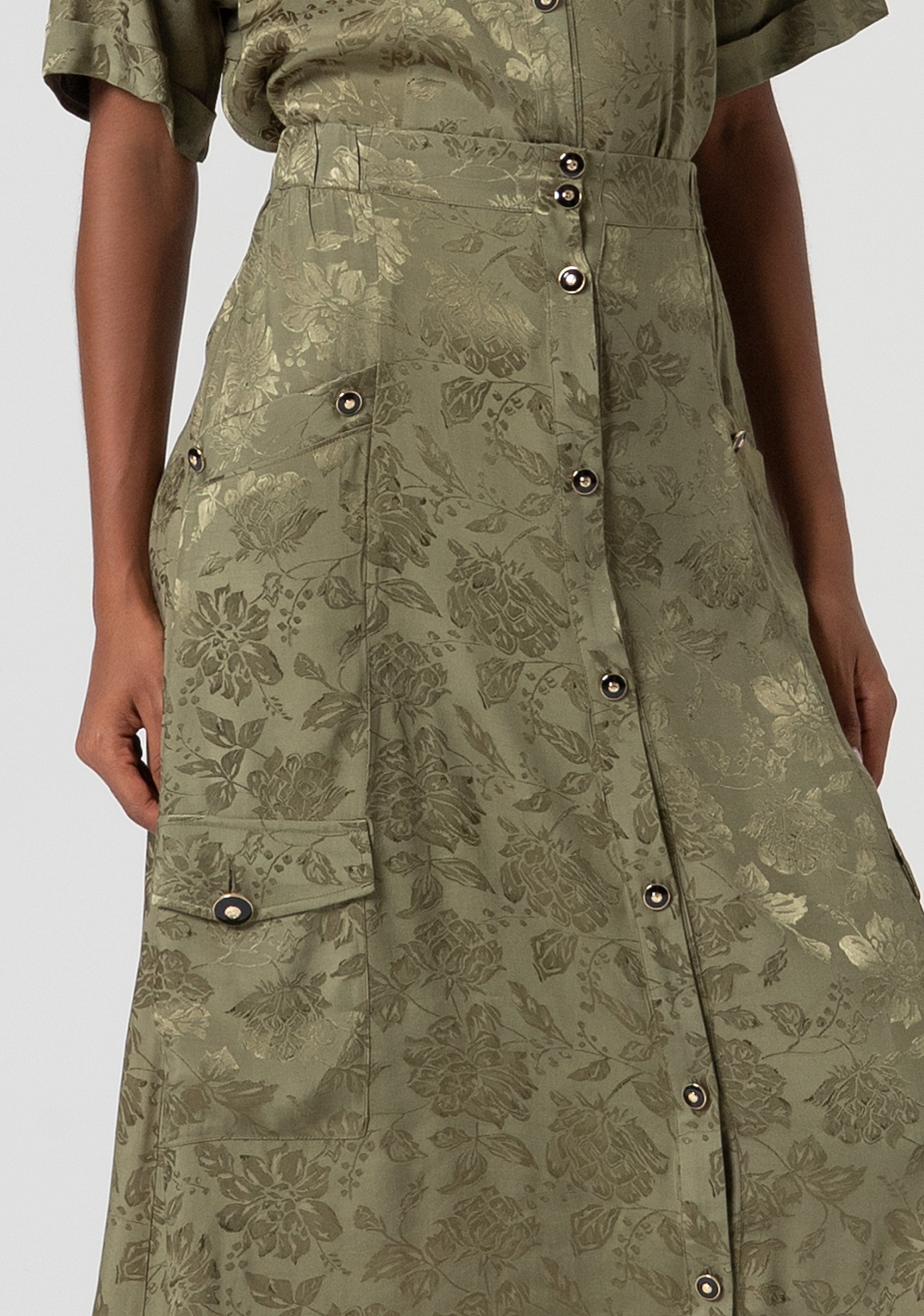 Flare skirt middle length with flowery jacquard effect Fracomina FS25SG2002W458F8-206-2