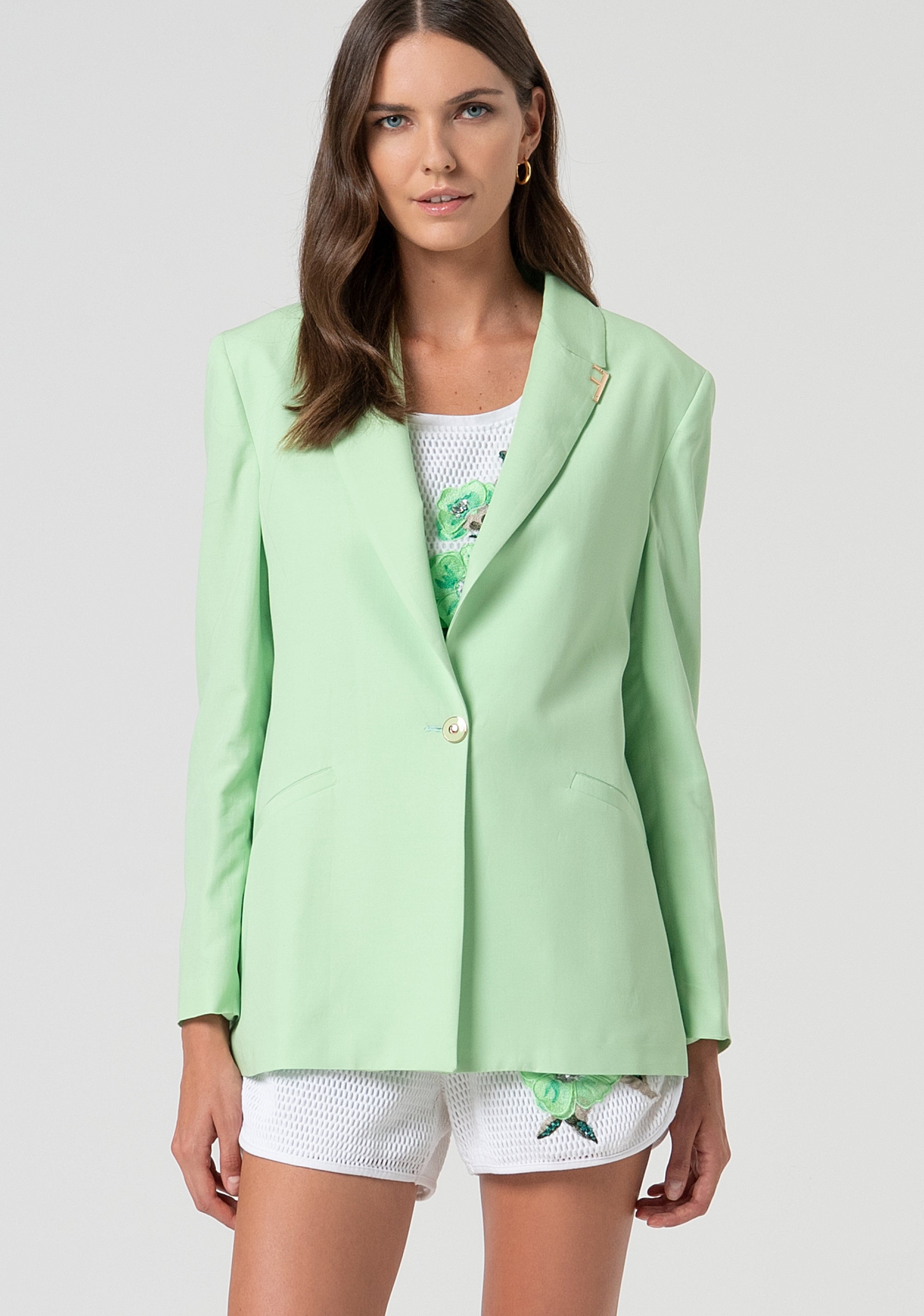 Long blazer jacket regular fit single breasted with metallic logo accessory Fracomina FS25SJ3003W70901-T35-1