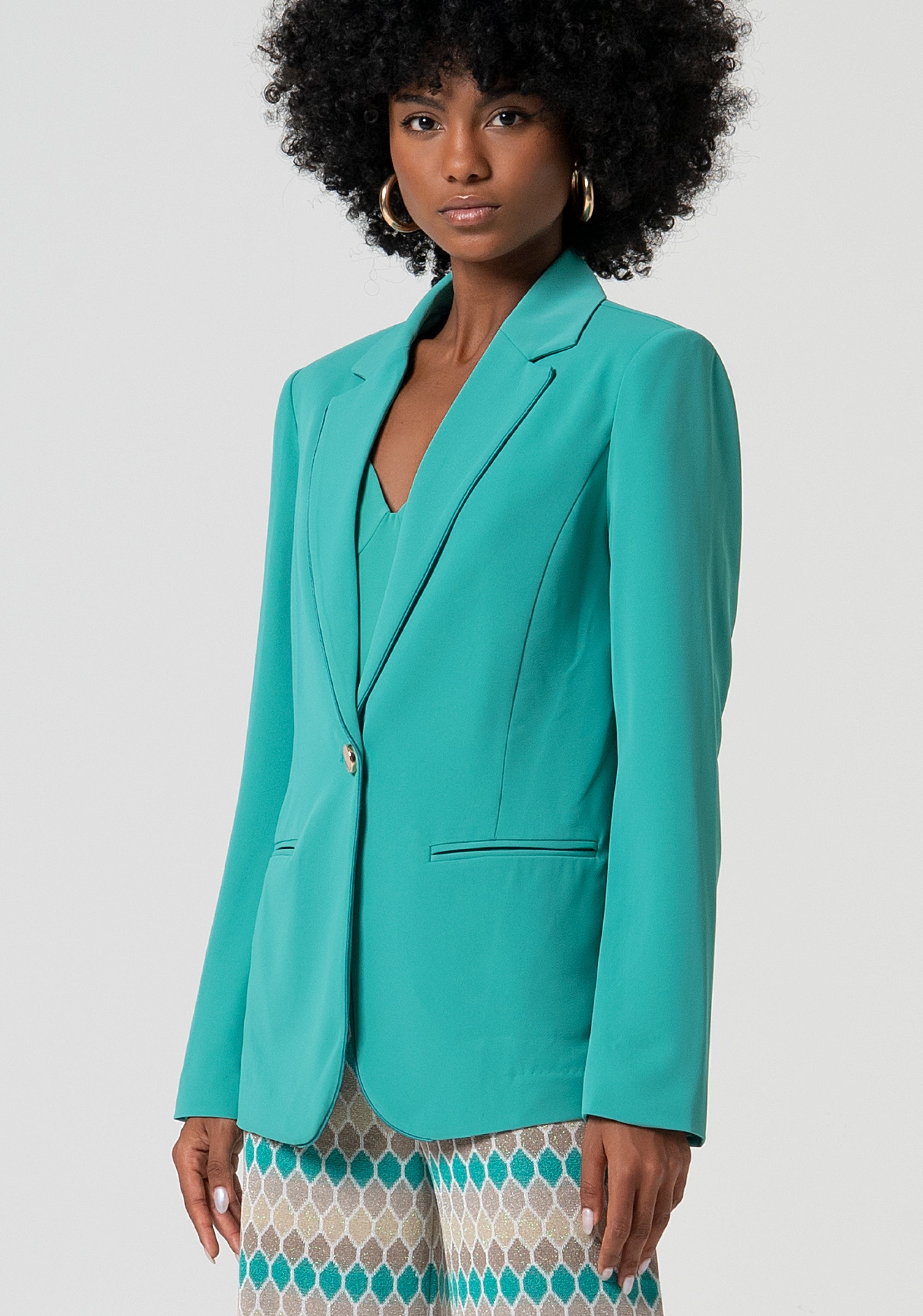 Long blazer jacket regular fit single breasted made in stretch fabric Fracomina FS25SJ3008W47601-T27-2