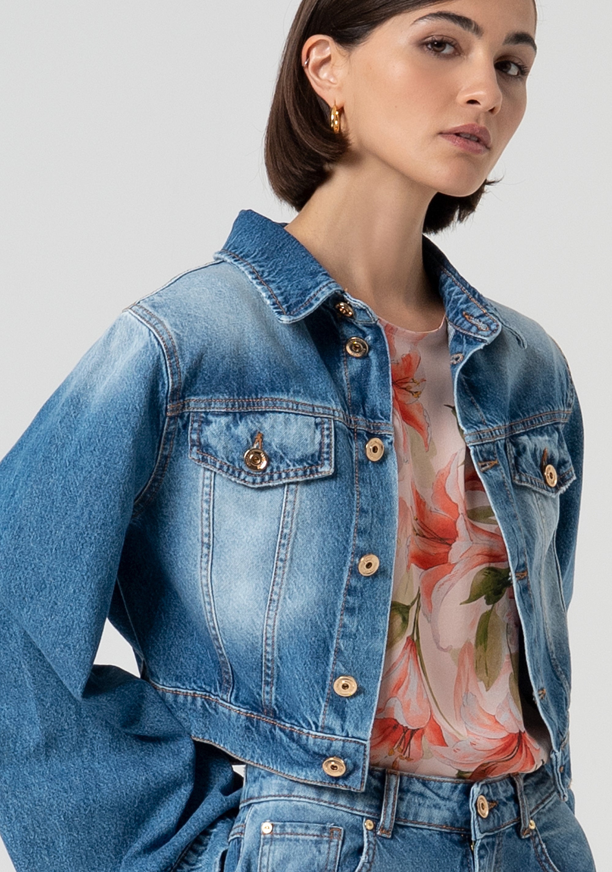 Jacket cropped made in denim with middle wash Fracomina FS25SJ4001D40093-365-2