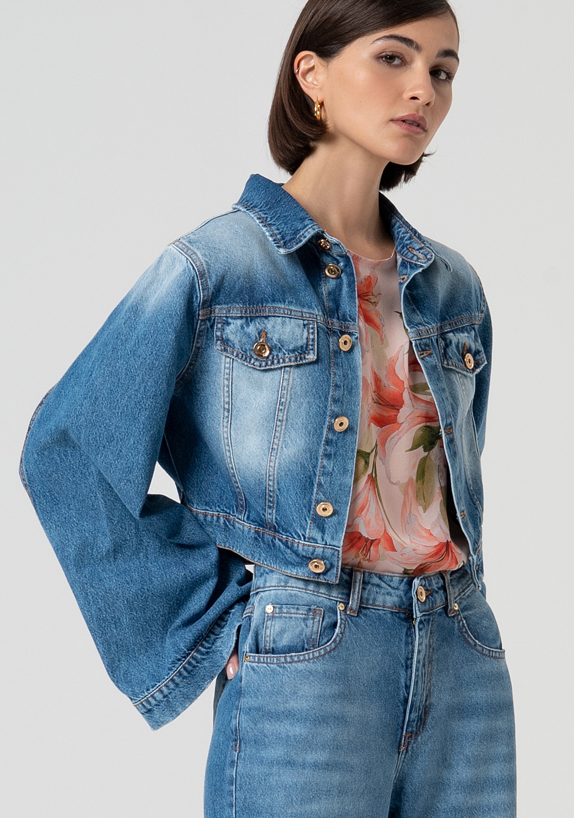 Jacket cropped made in denim with middle wash Fracomina FS25SJ4001D40093-365-3