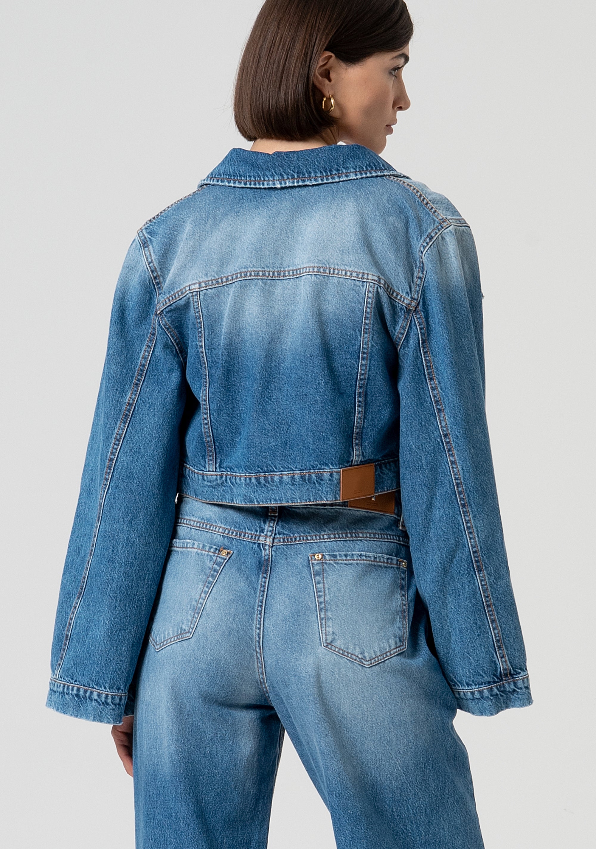 Jacket cropped made in denim with middle wash Fracomina FS25SJ4001D40093-365-4