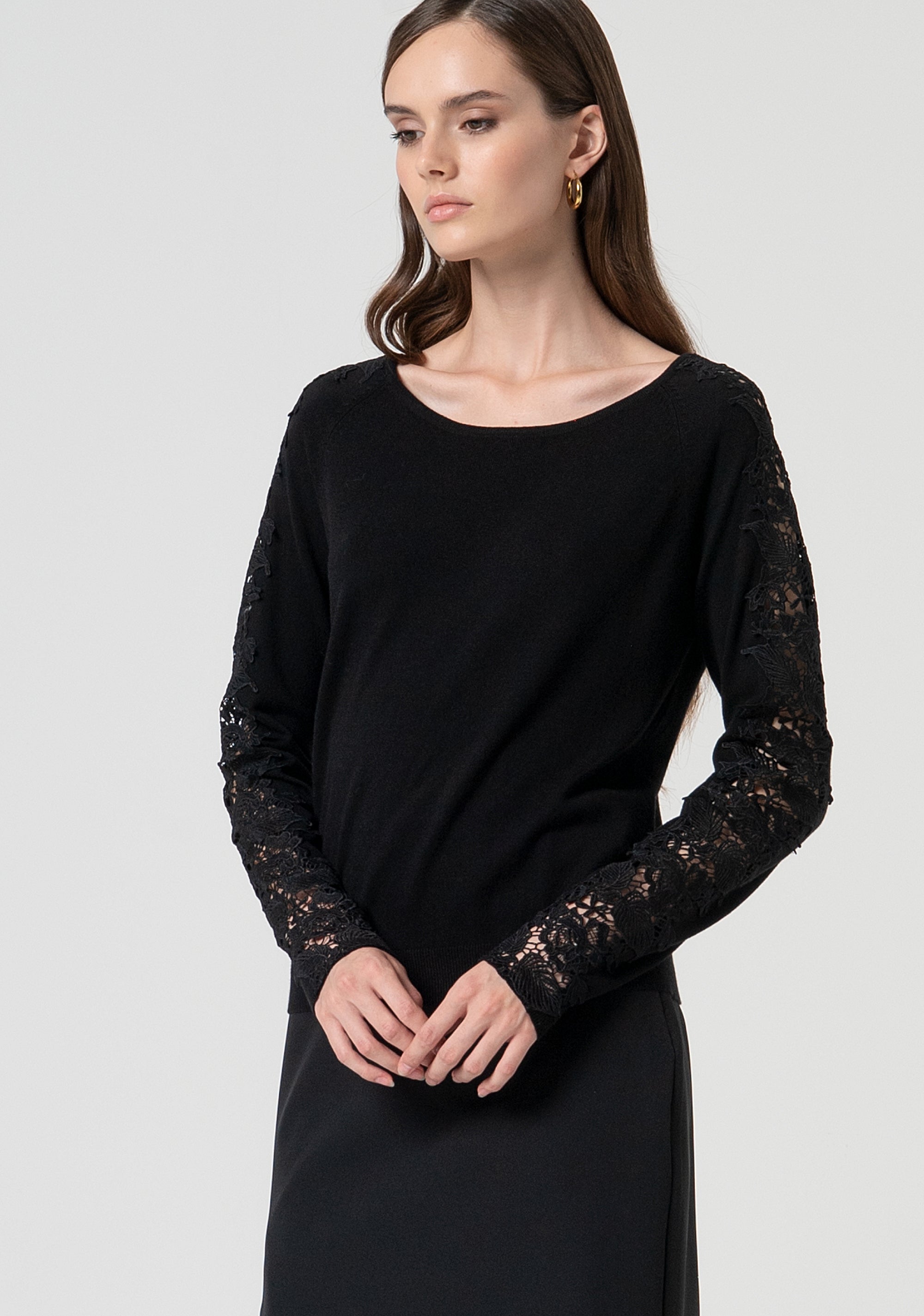 Knitwear regular fit with lace details at the sleeves Fracomina FS25ST7002K55101-053-3