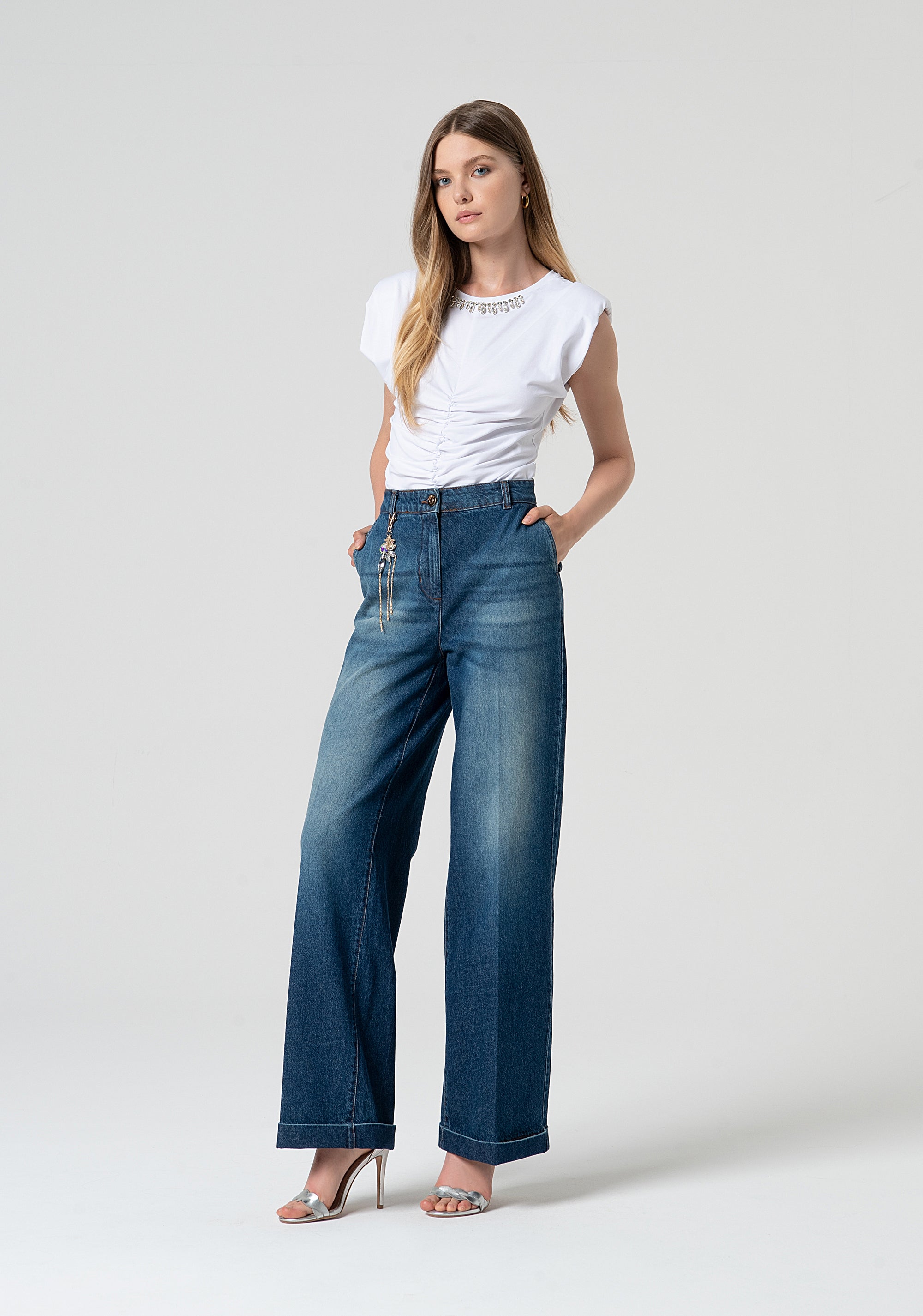 Palazzo pant jeans made in denim with middle wash Fracomina FS25SV3018D40093-S93-3