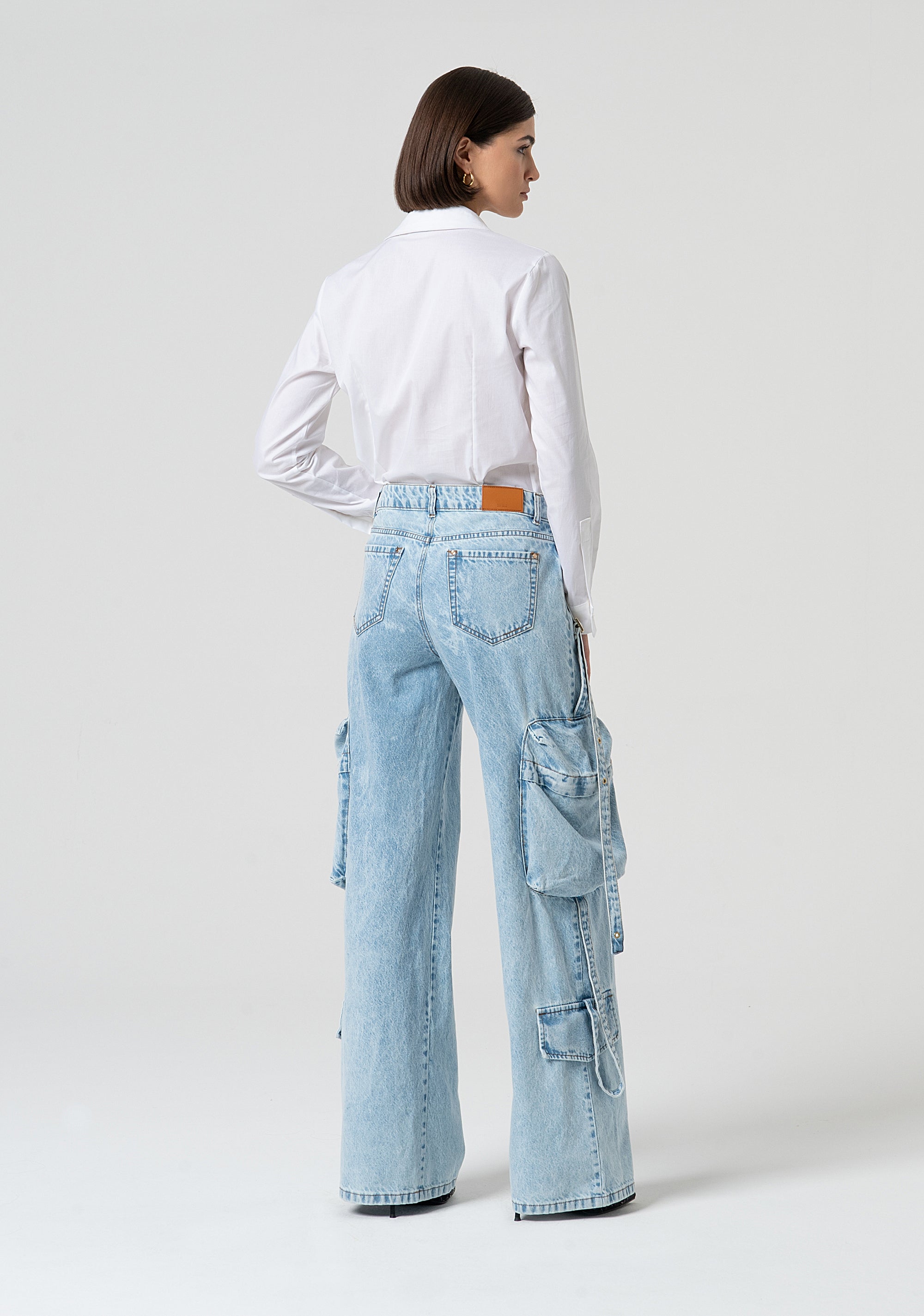 Jeans cargo wide leg made in denim with bleached wash Fracomina FS25SVC004D40093-378-4