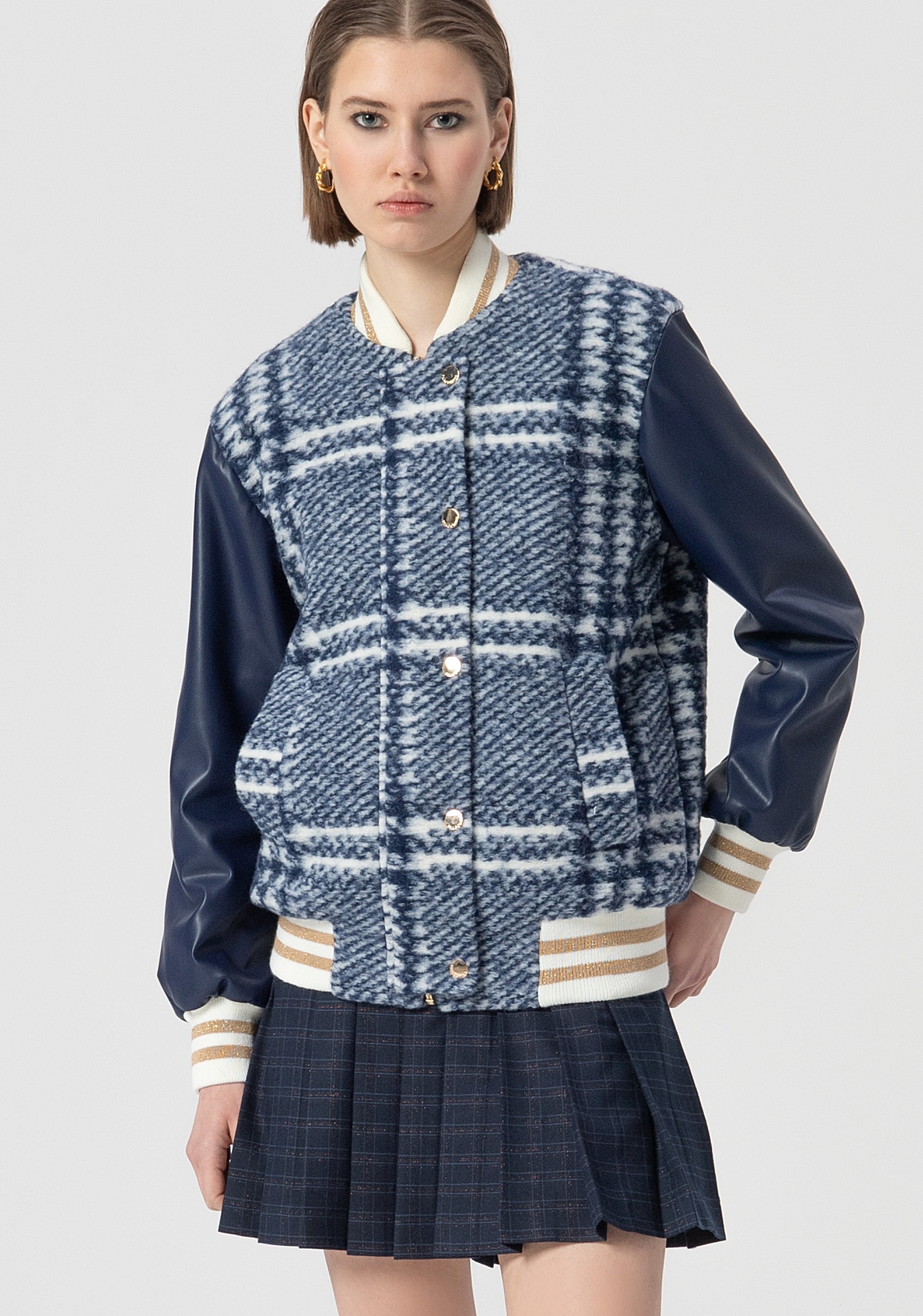 Bomber jacket regular fit with square shaped pattern with wool Fracomina FS25WC1013W81995-083-1