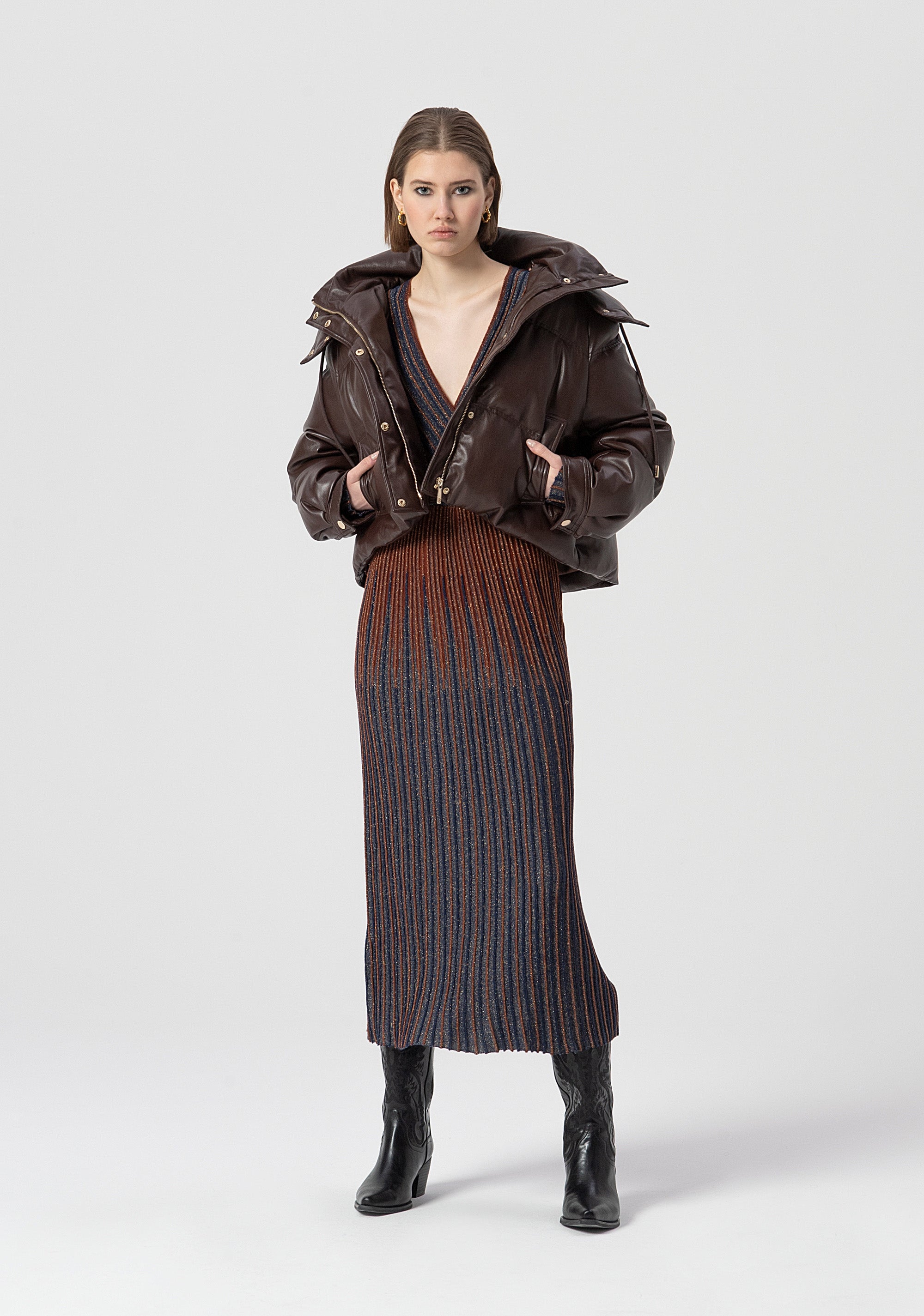 Padded jacket cropped with hood Fracomina FS25WC3002P41101-091-4