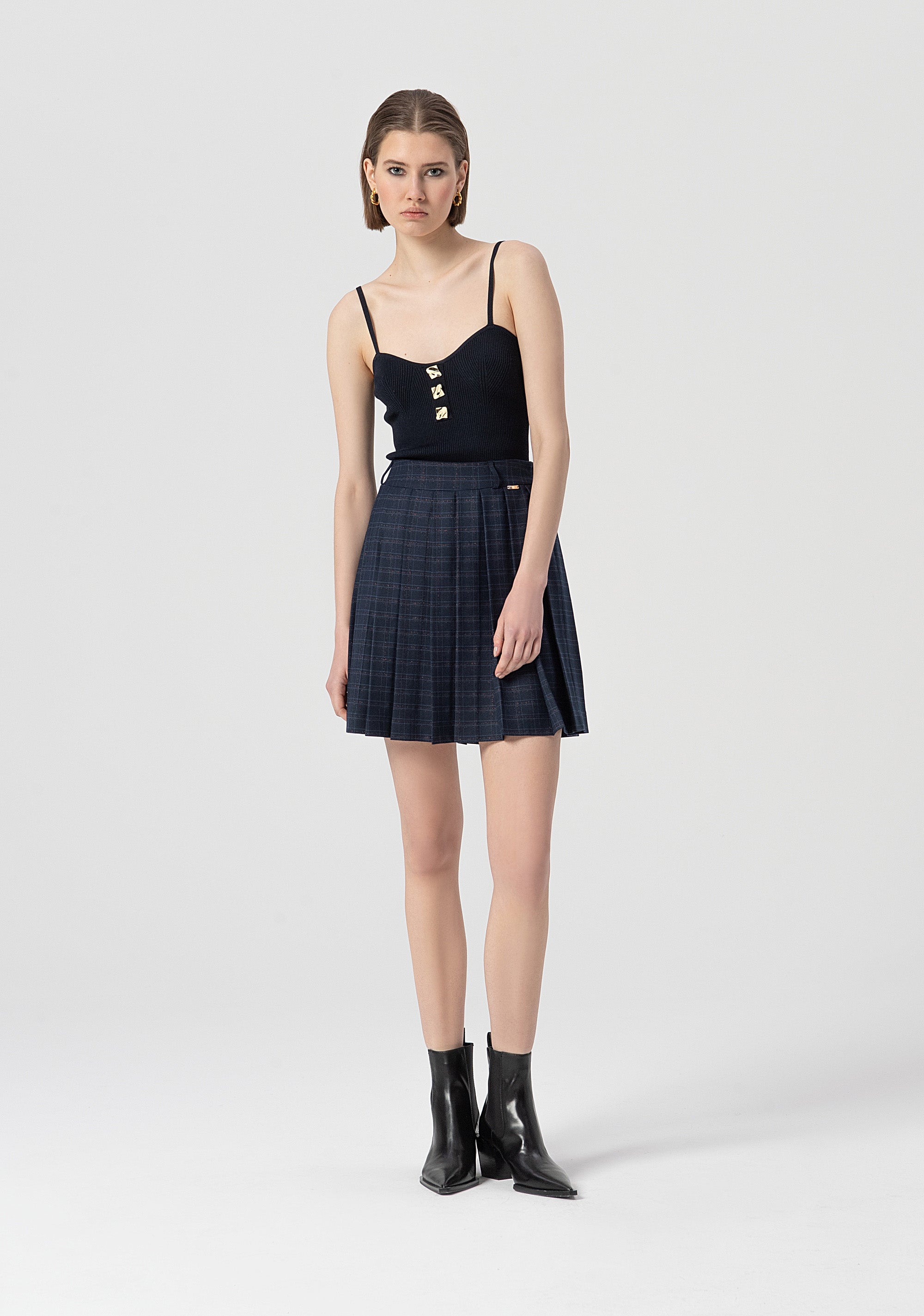 Mini skirt flare with foldings and square shaped pattern Fracomina FS25WG1001W56195-064-1