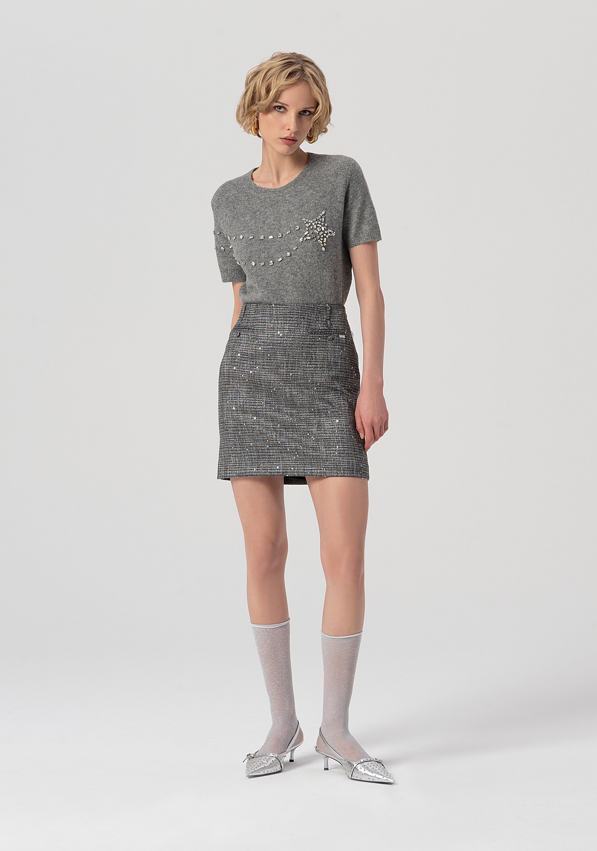 Mini skirt slim fit made in tweed with sequins Fracomina FS25WG1002W821J5-053-1