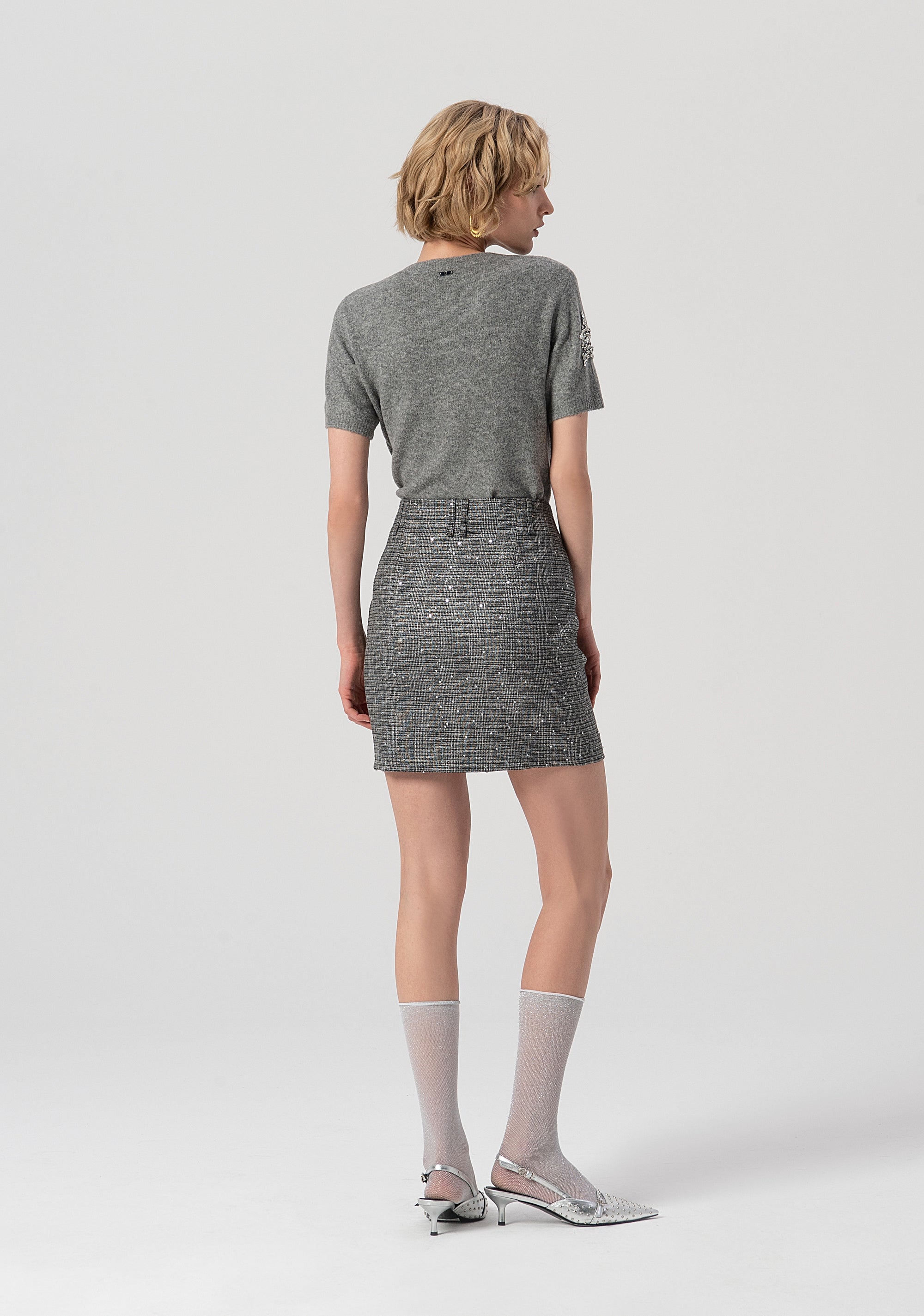 Mini skirt slim fit made in tweed with sequins Fracomina FS25WG1002W821J5-053-3