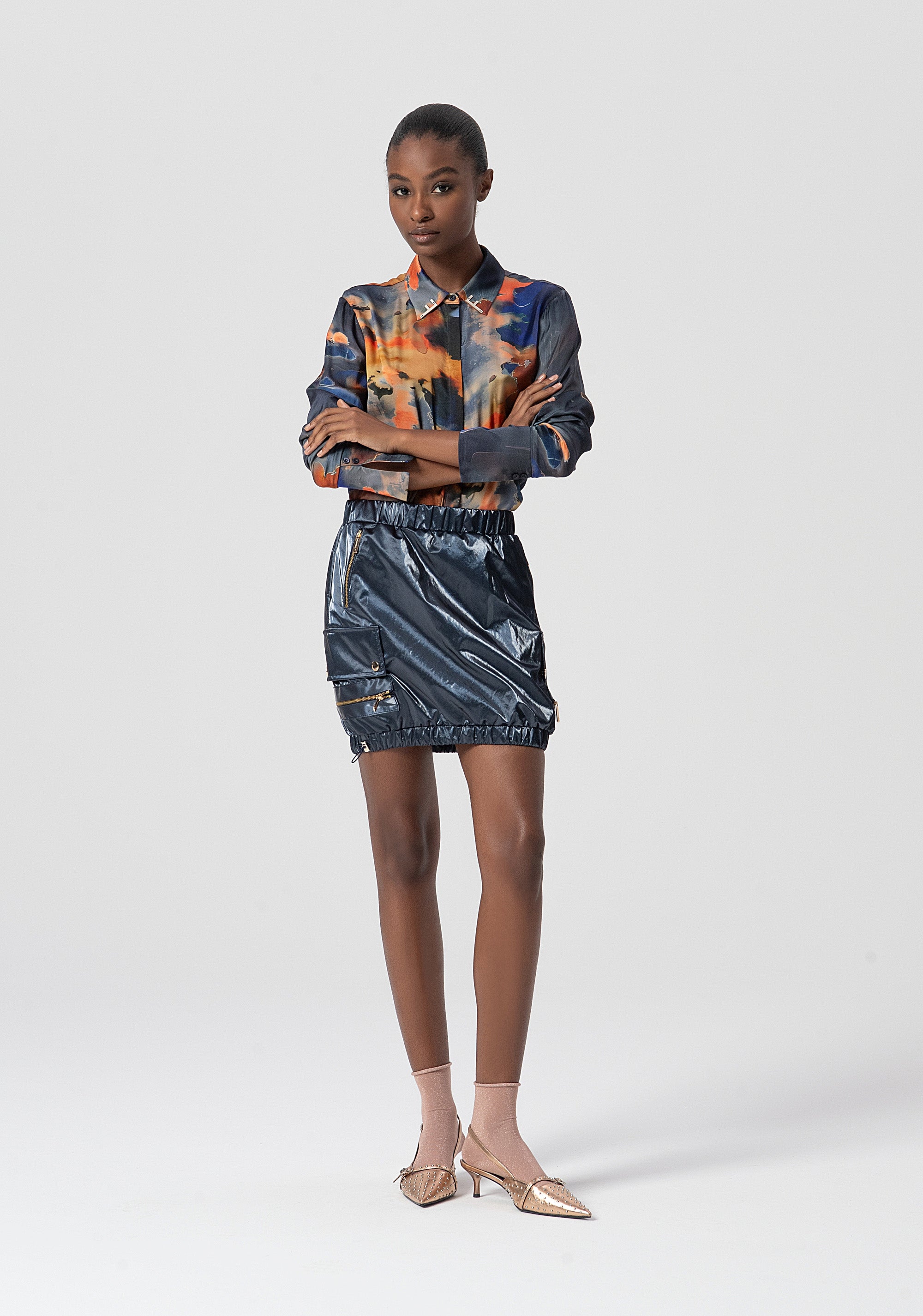Mini skirt regular fit made in fabric with metallic effect Fracomina FS25WG1003W498P9-064-1