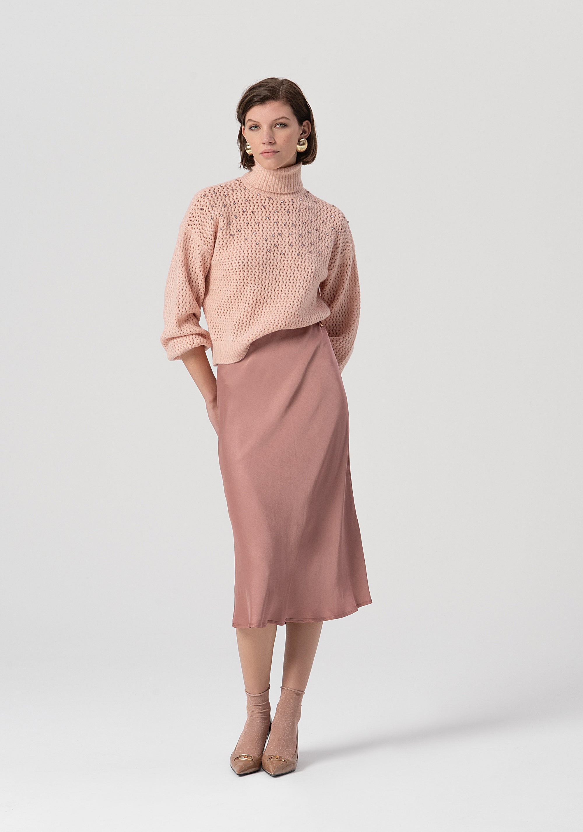 Skirt flared middle length made in satin Fracomina FS25WG2005W45101-238-1