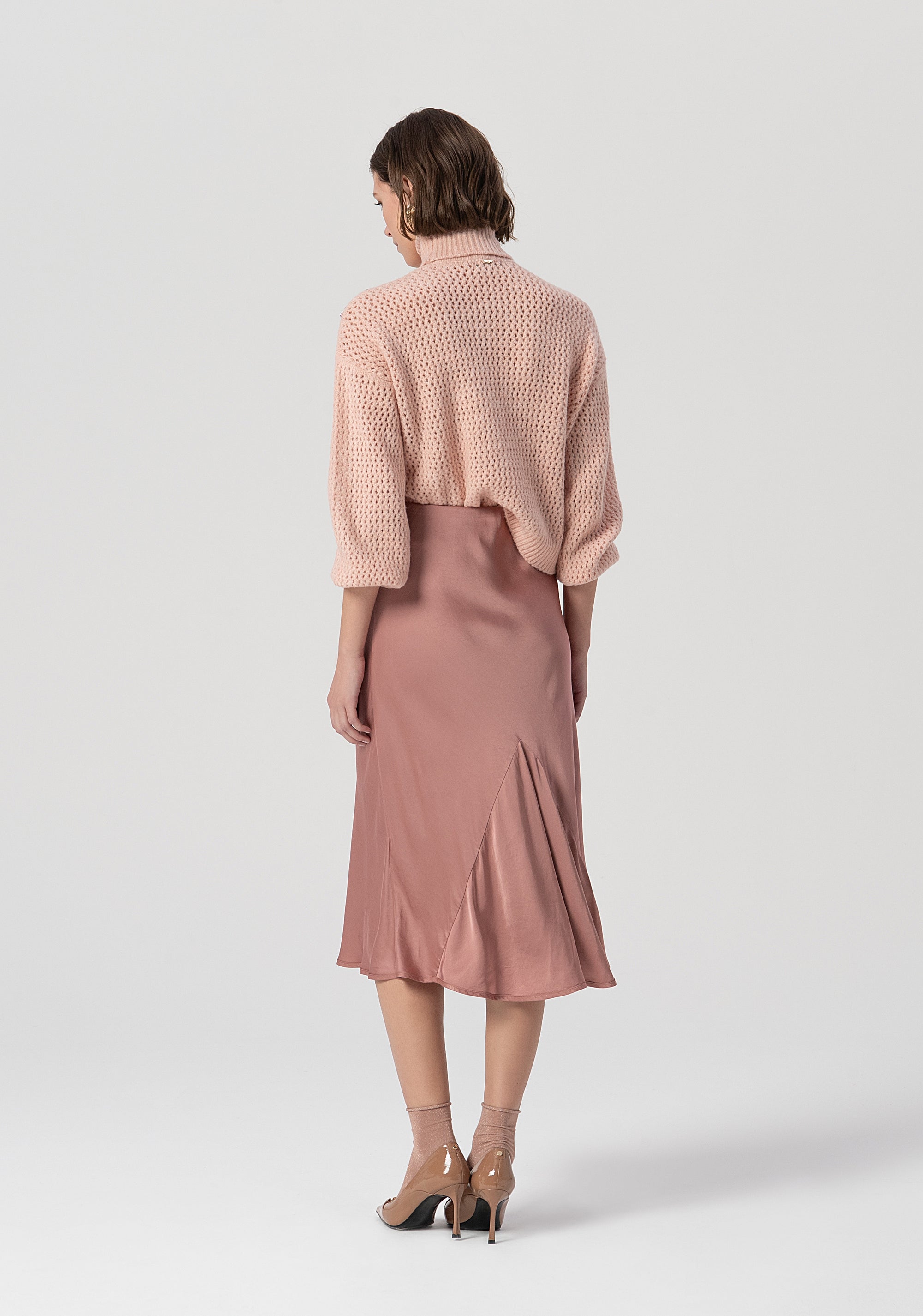 Skirt flared middle length made in satin Fracomina FS25WG2005W45101-238-3