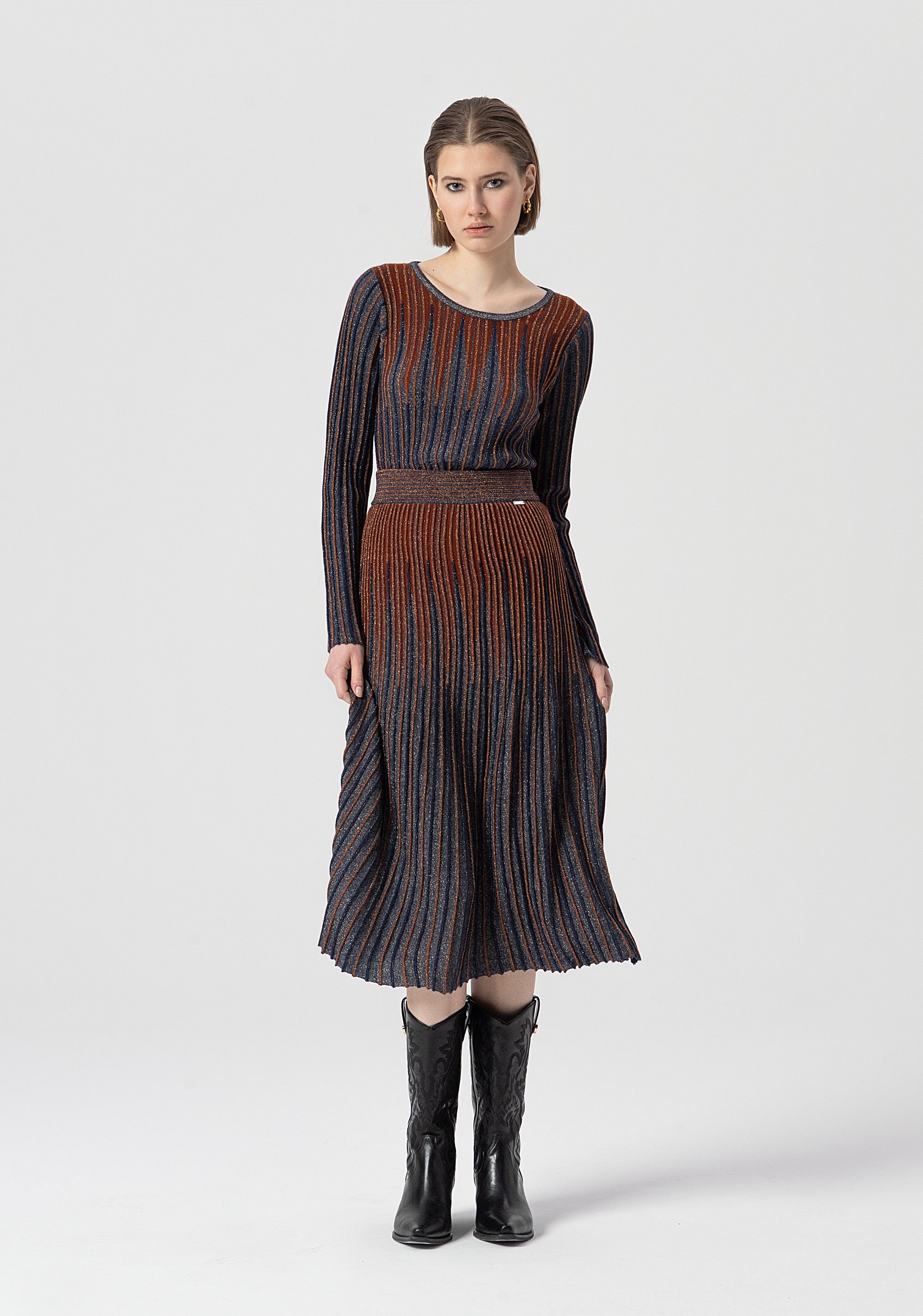 Knitted skirt flared middle length with wool and lurex Fracomina FS25WG4002K558Q7-M23-1