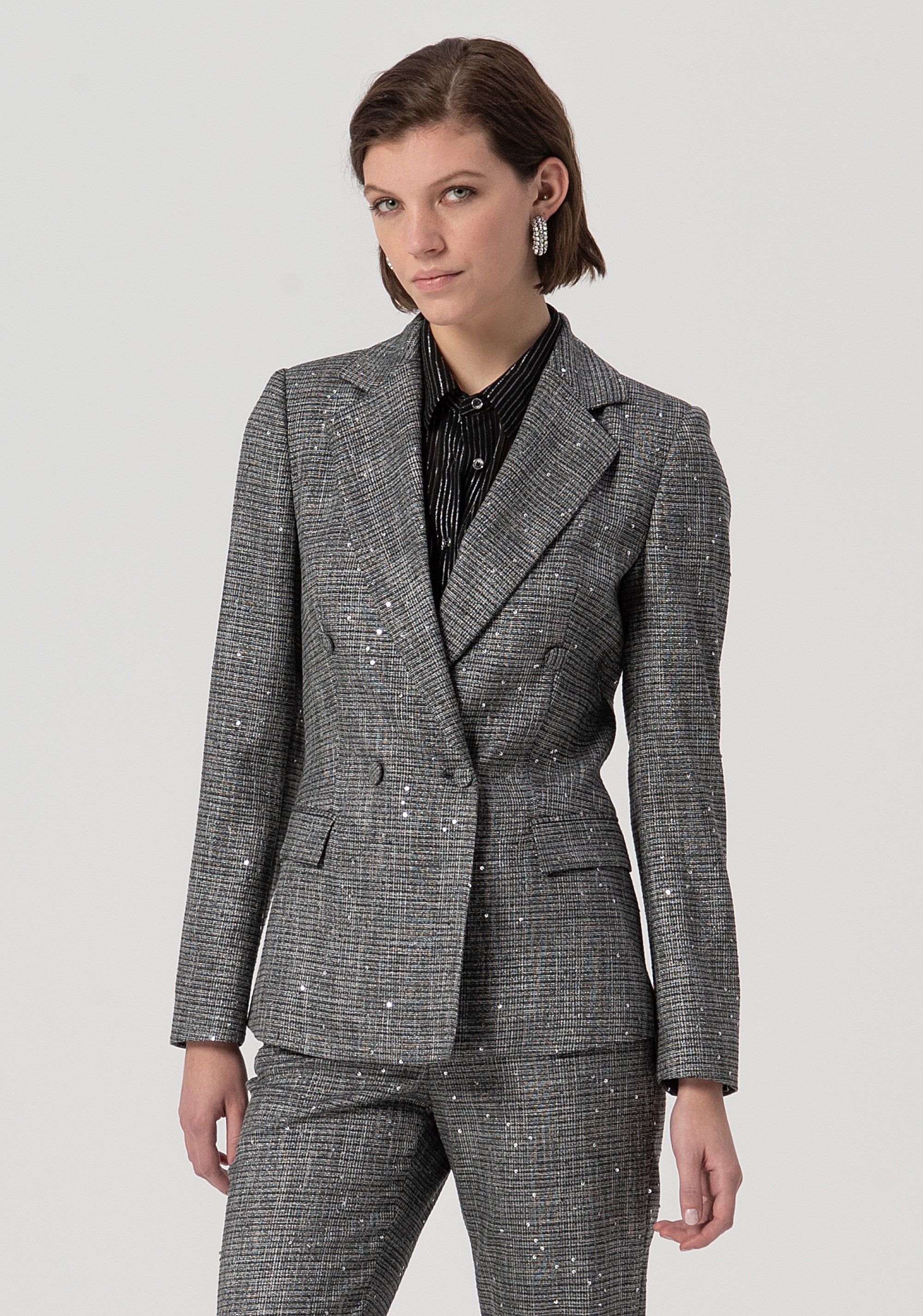 Blazer jacket regular fit double breasted made in tweed with sequins Fracomina FS25WJ2003W821J5-053-1