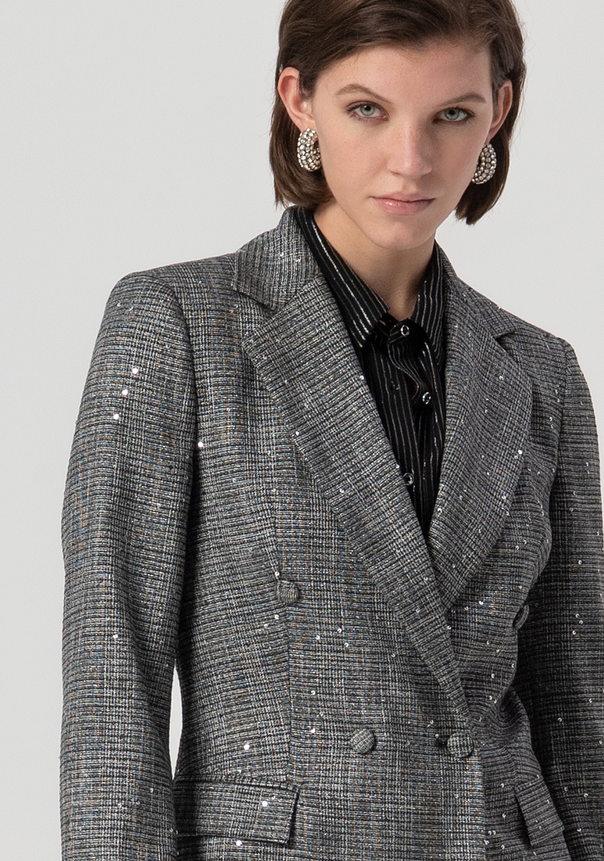 Blazer jacket regular fit double breasted made in tweed with sequins Fracomina FS25WJ2003W821J5-053-2