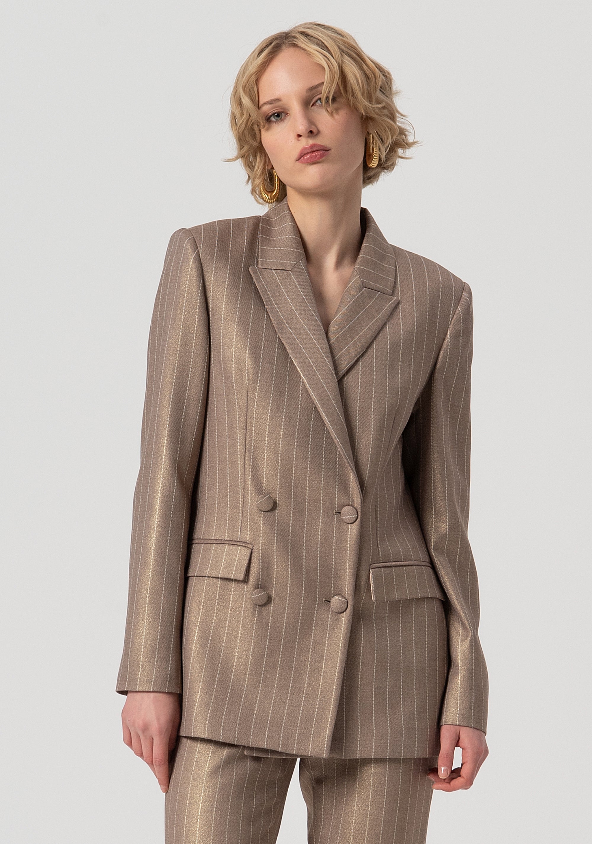 Blazer jacket regular fit double breasted made in pinstriped fabric Fracomina FS25WJ3003W479T4-G16-1
