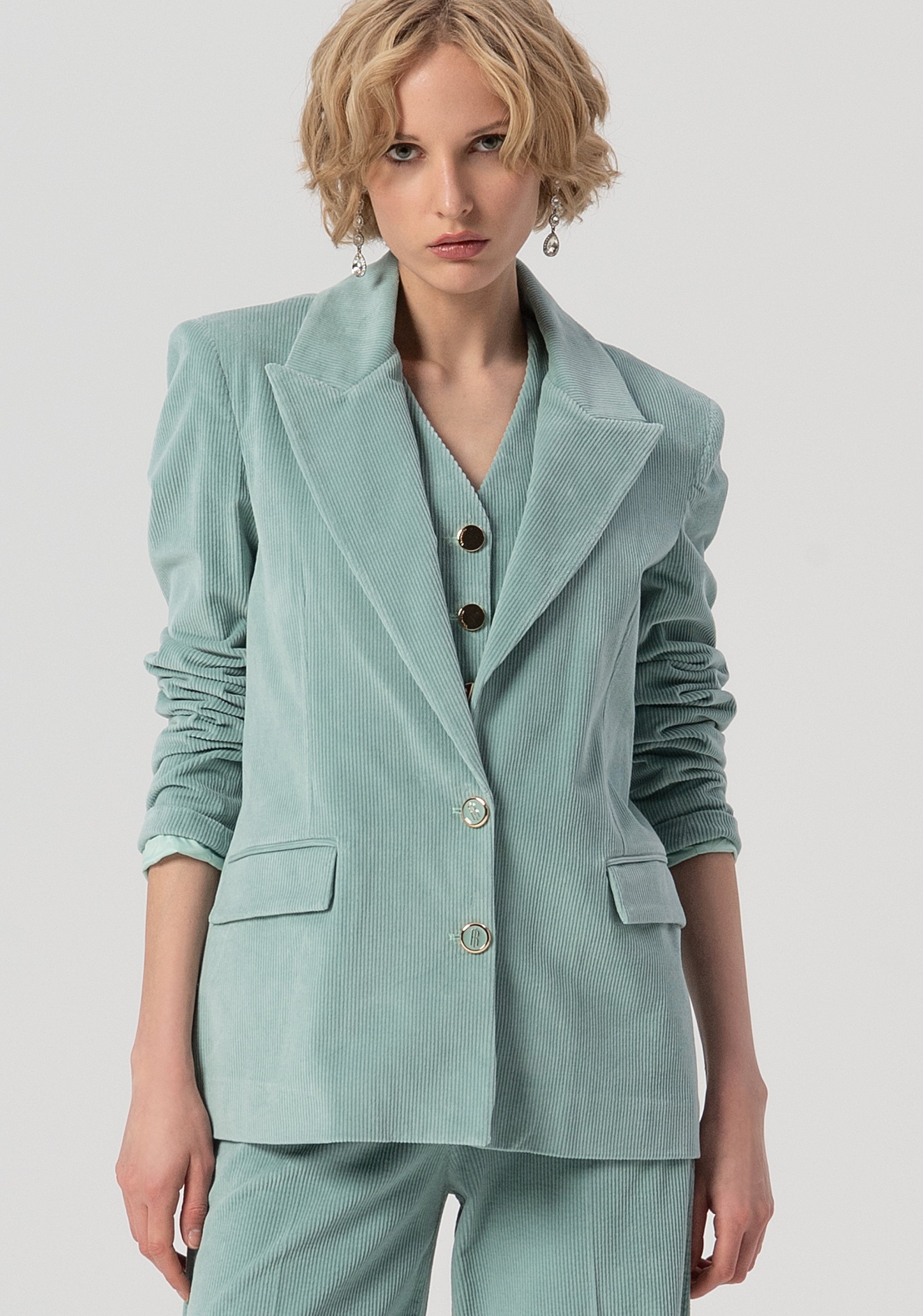 Long blazer jacket over fit made in needlecord velvet Fracomina FS25WJ3004W59401-806-1