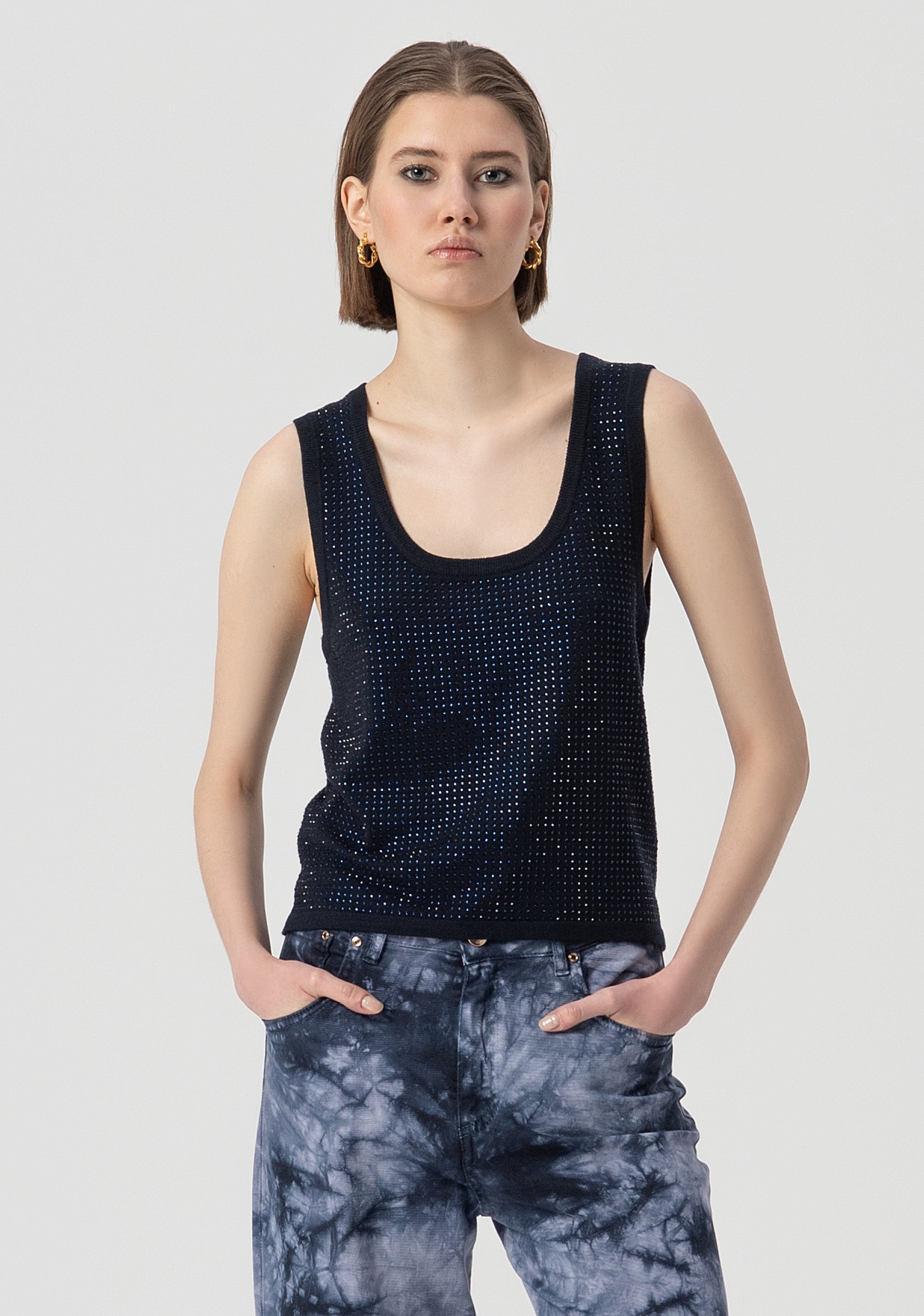 Tank top with strasses Fracomina FS25WT4001K50201-064-1