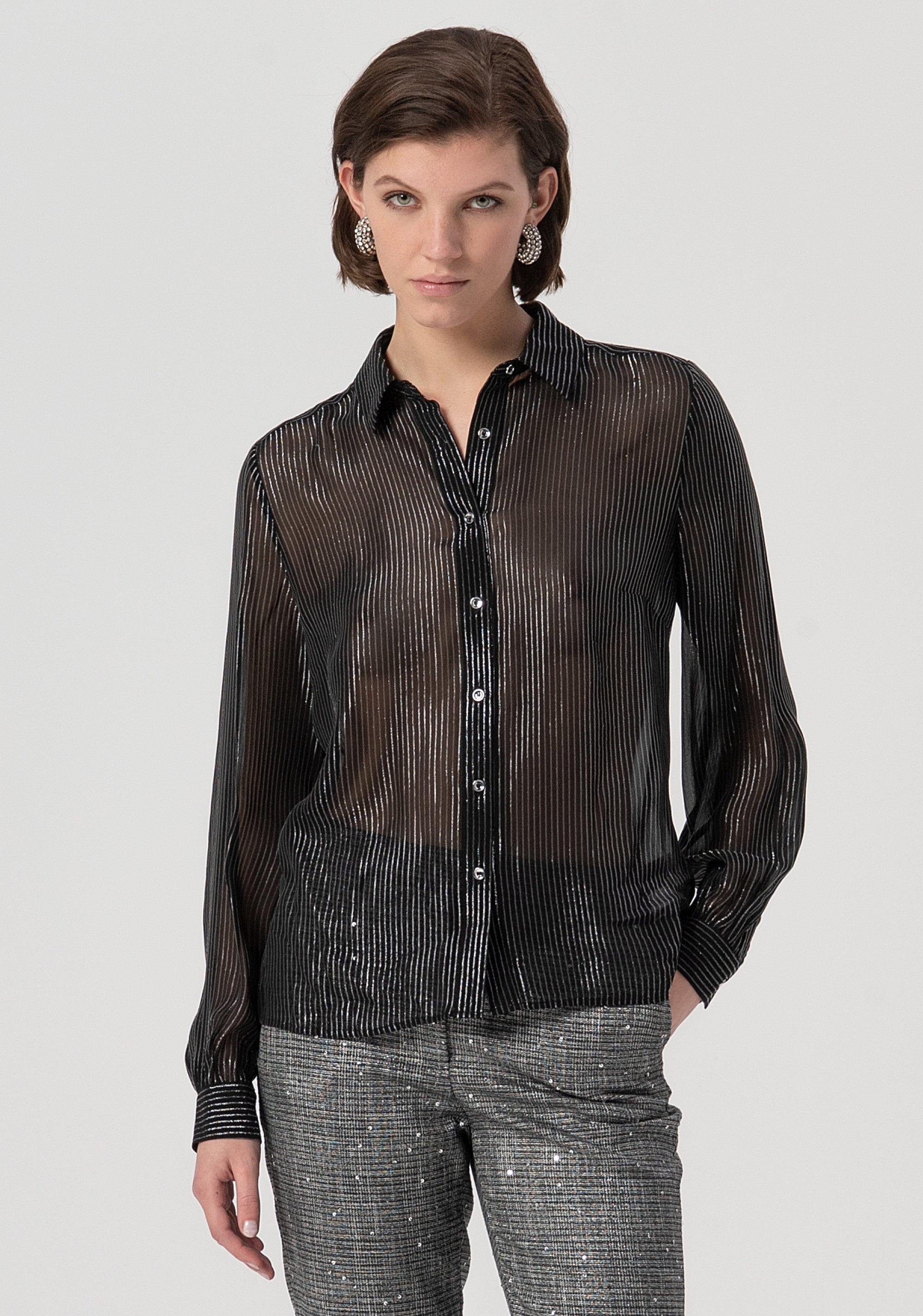 Shirt regular fit with pinstriped fabric with lurex Fracomina FS25WT6003W822Q7-053-1