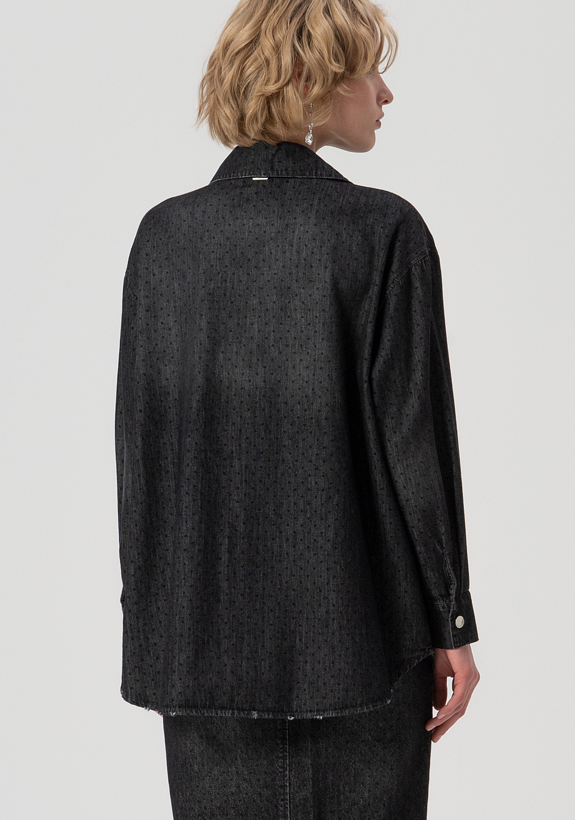 Shirt over fit made in black denim with polka dots pattern and middle wash Fracomina FS25WT6005D40001-553-3