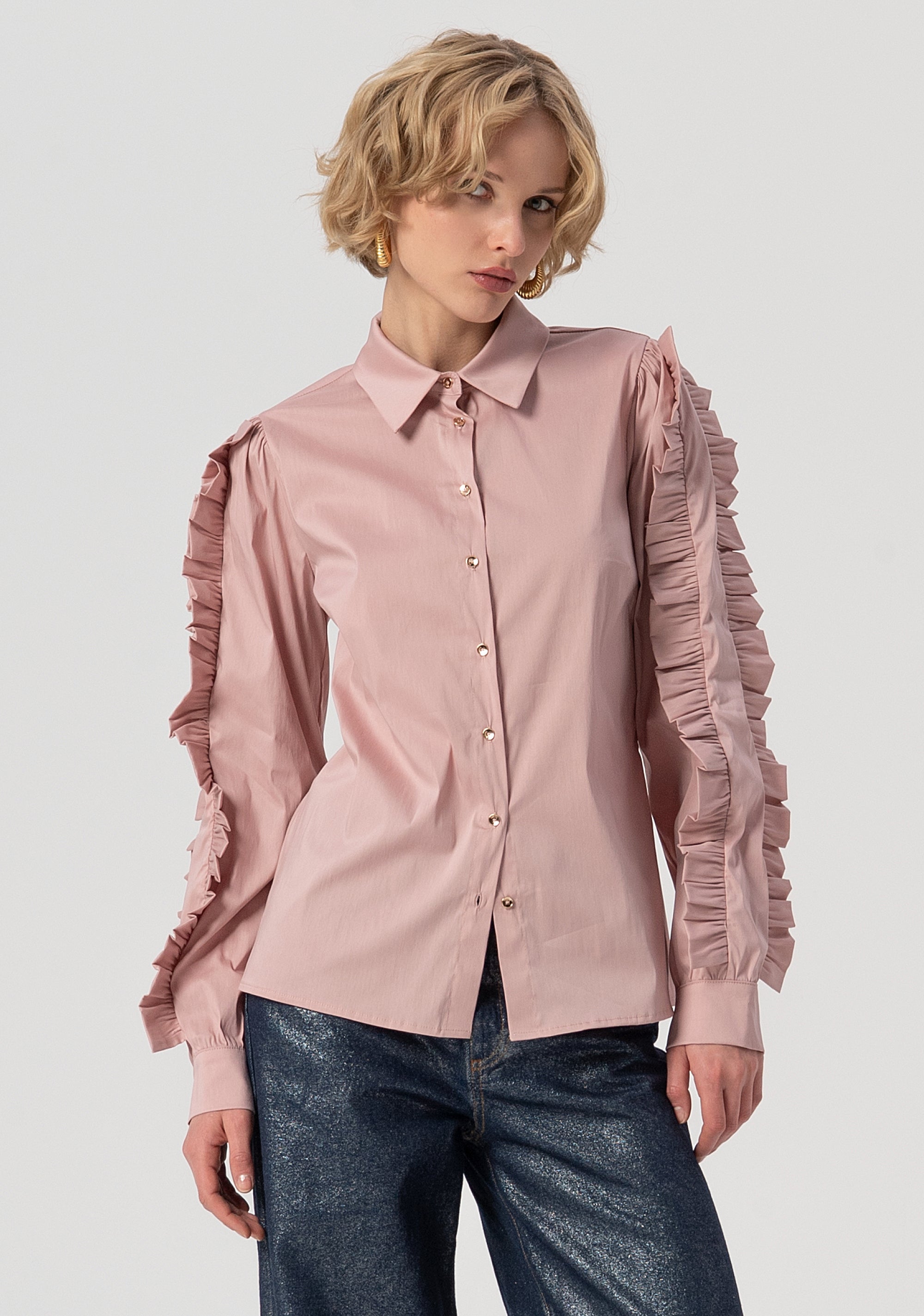 Shirt regular fit made in popeline with frills at the sleeves Fracomina FS25WT6009W52001