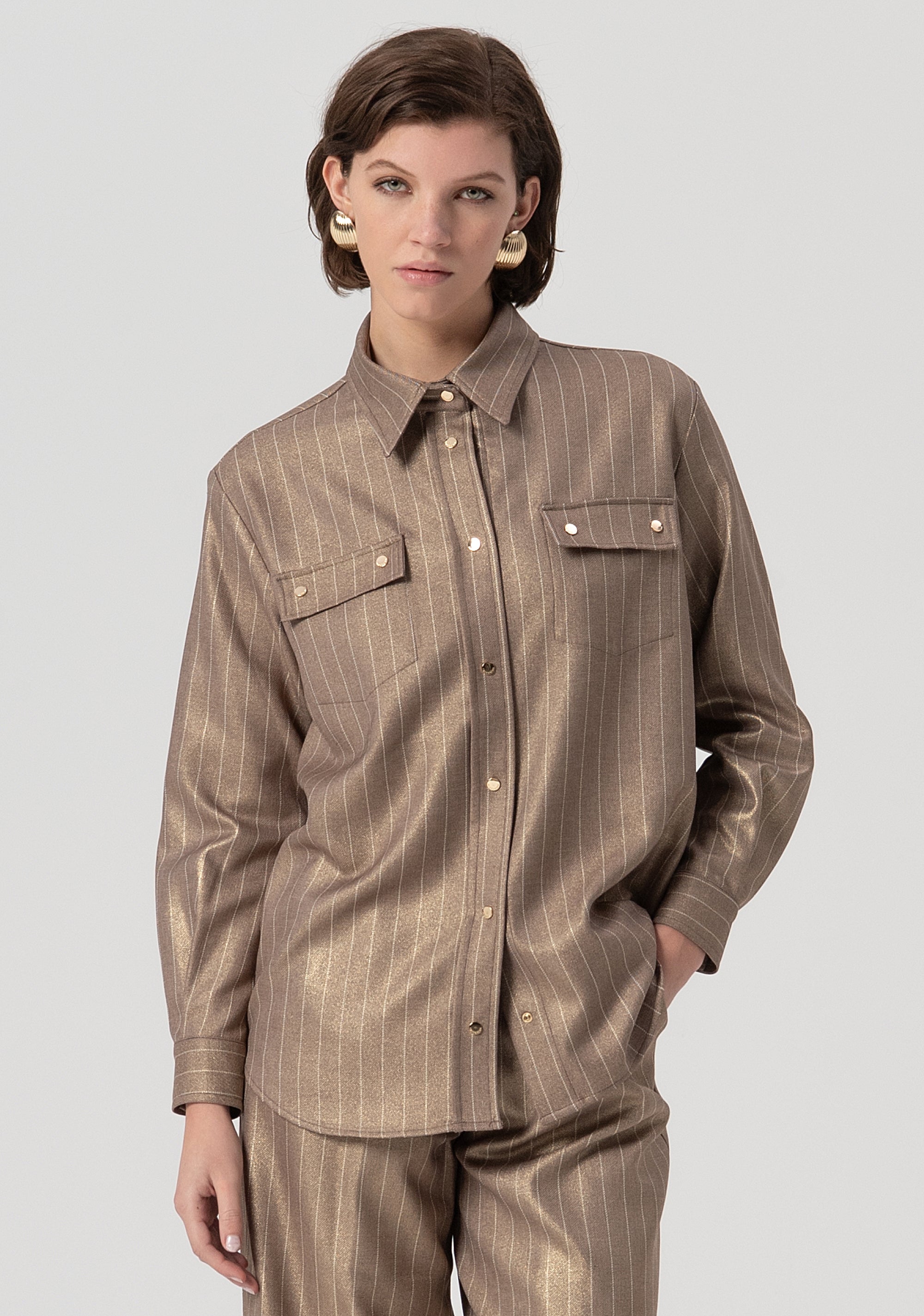 Shirt over fit made in pinstriped fabric Fracomina FS25WT6011W479T4-G16-1