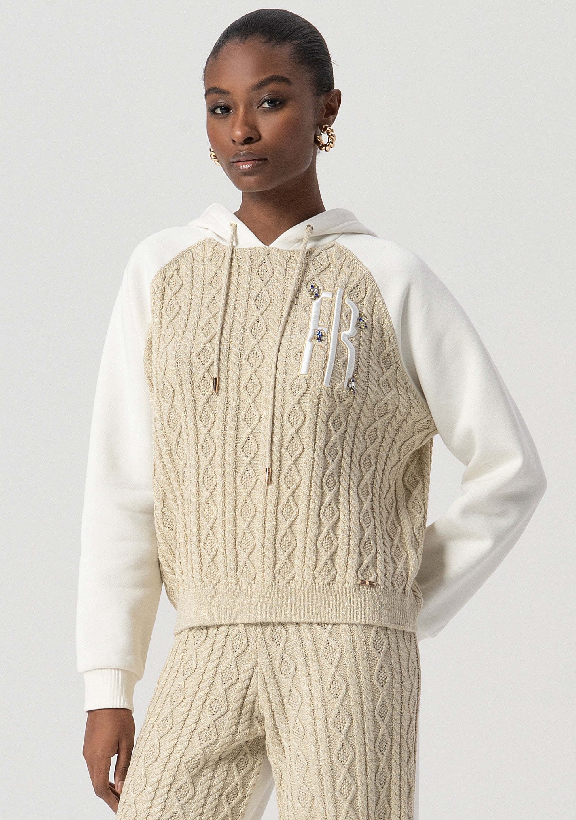Sweater over fit with knitted details with plaits Fracomina FS25WT7001K456Q7-108-1