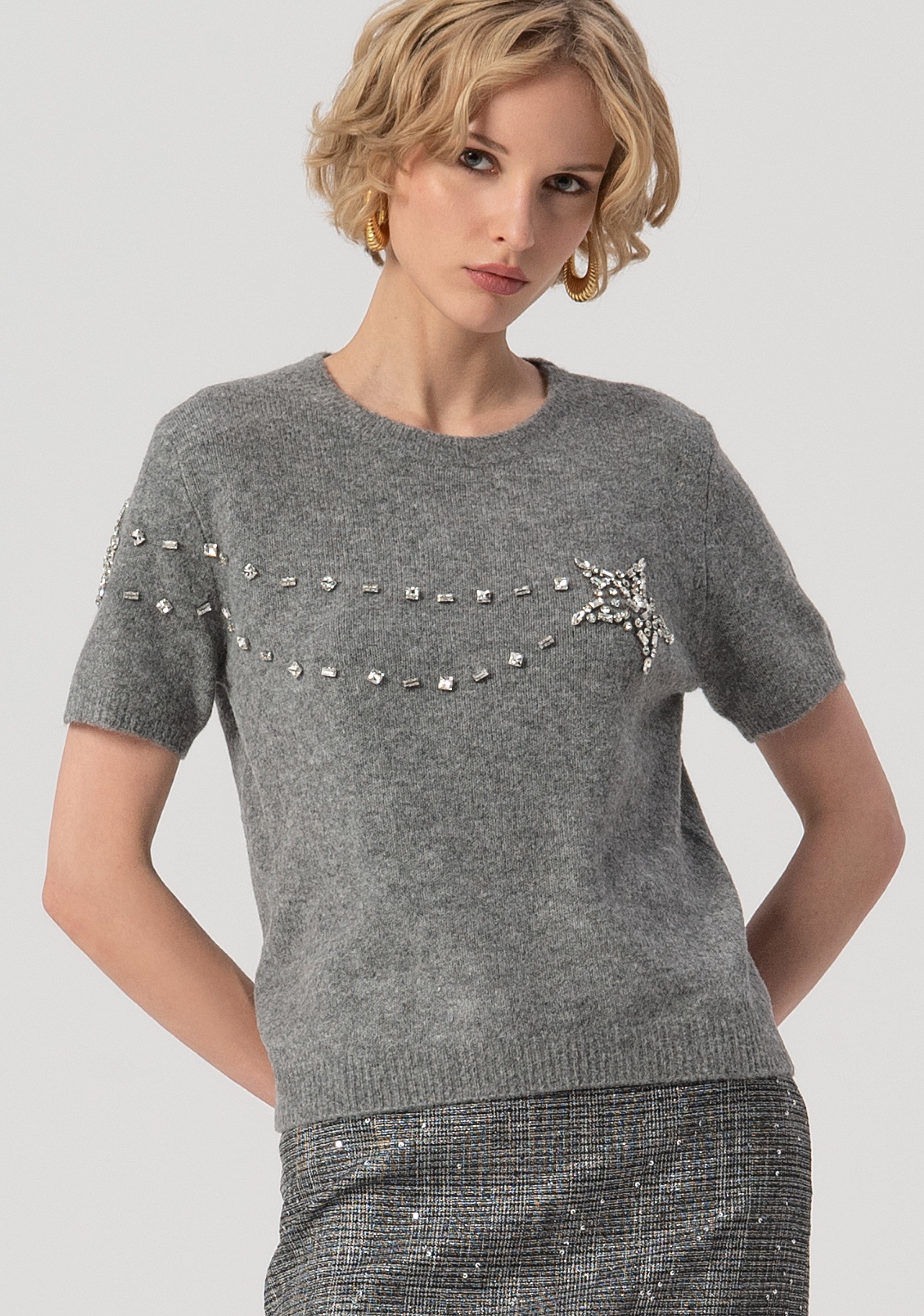 Knitwear with short sleeves and star shaped application with shiny stones Fracomina FS25WT7003K560R9-156-1