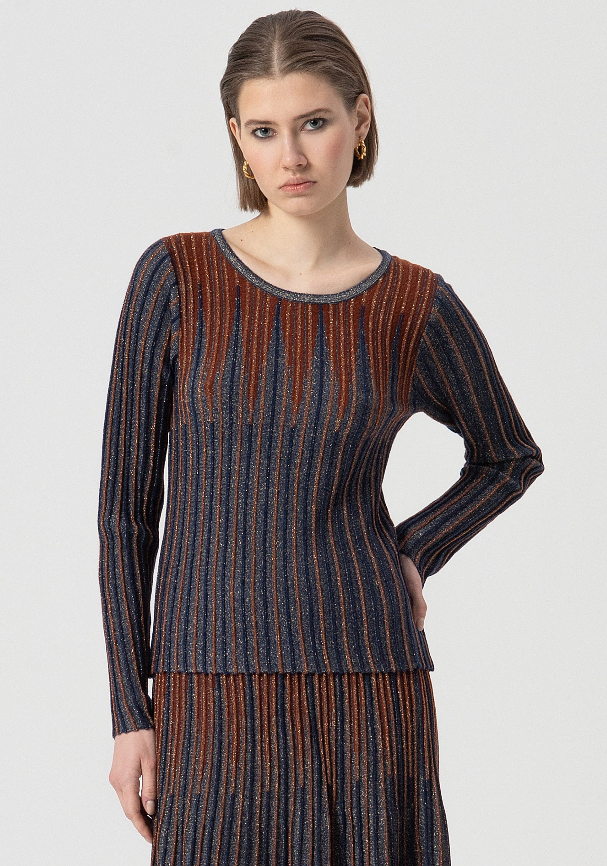 Knitwear slim fit with ribs made in wool and lurex Fracomina FS25WT7007K558Q7-M23-1