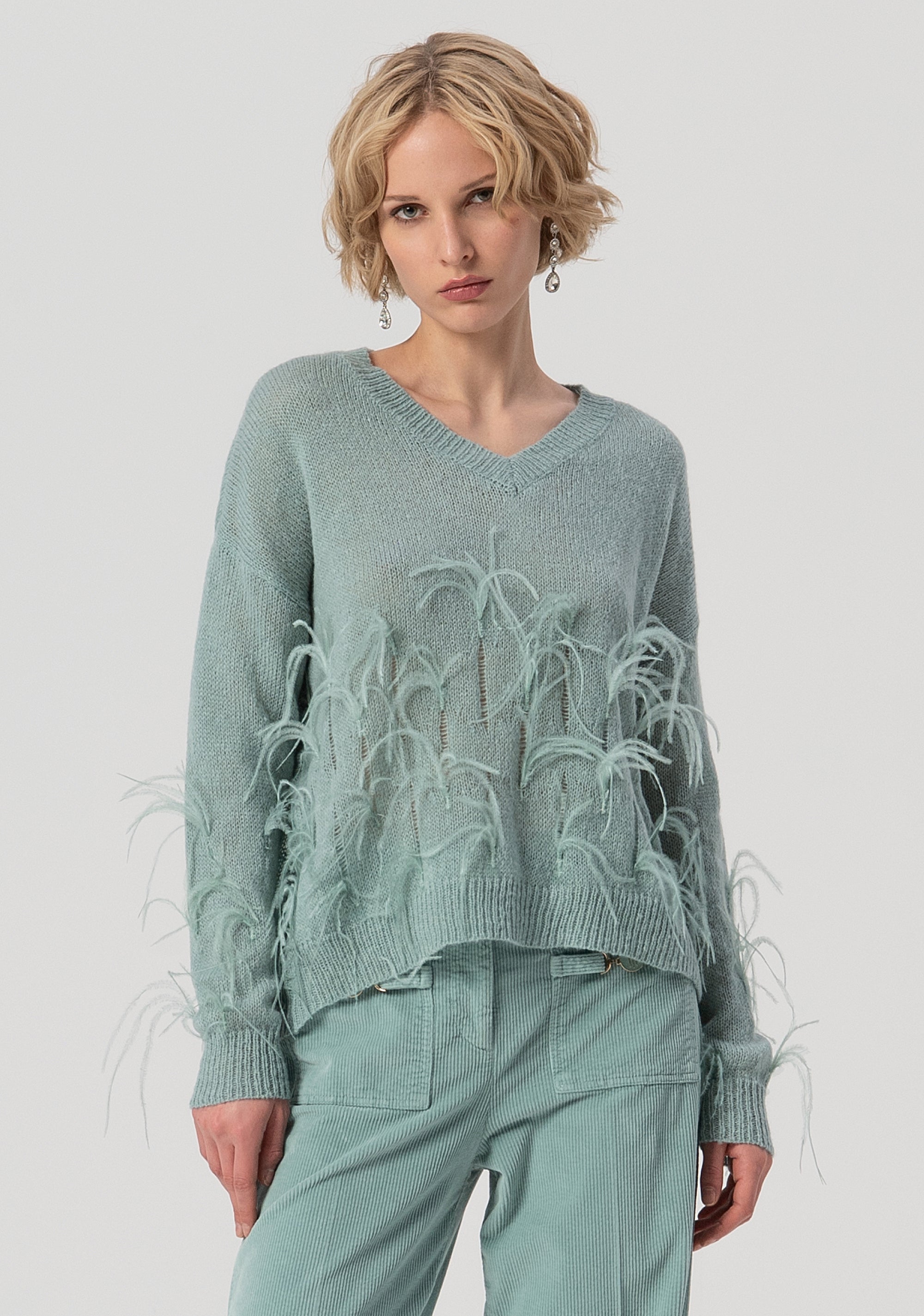 Knitwear over fit with feathers applied Fracomina FS25WT7011K50501-806-1