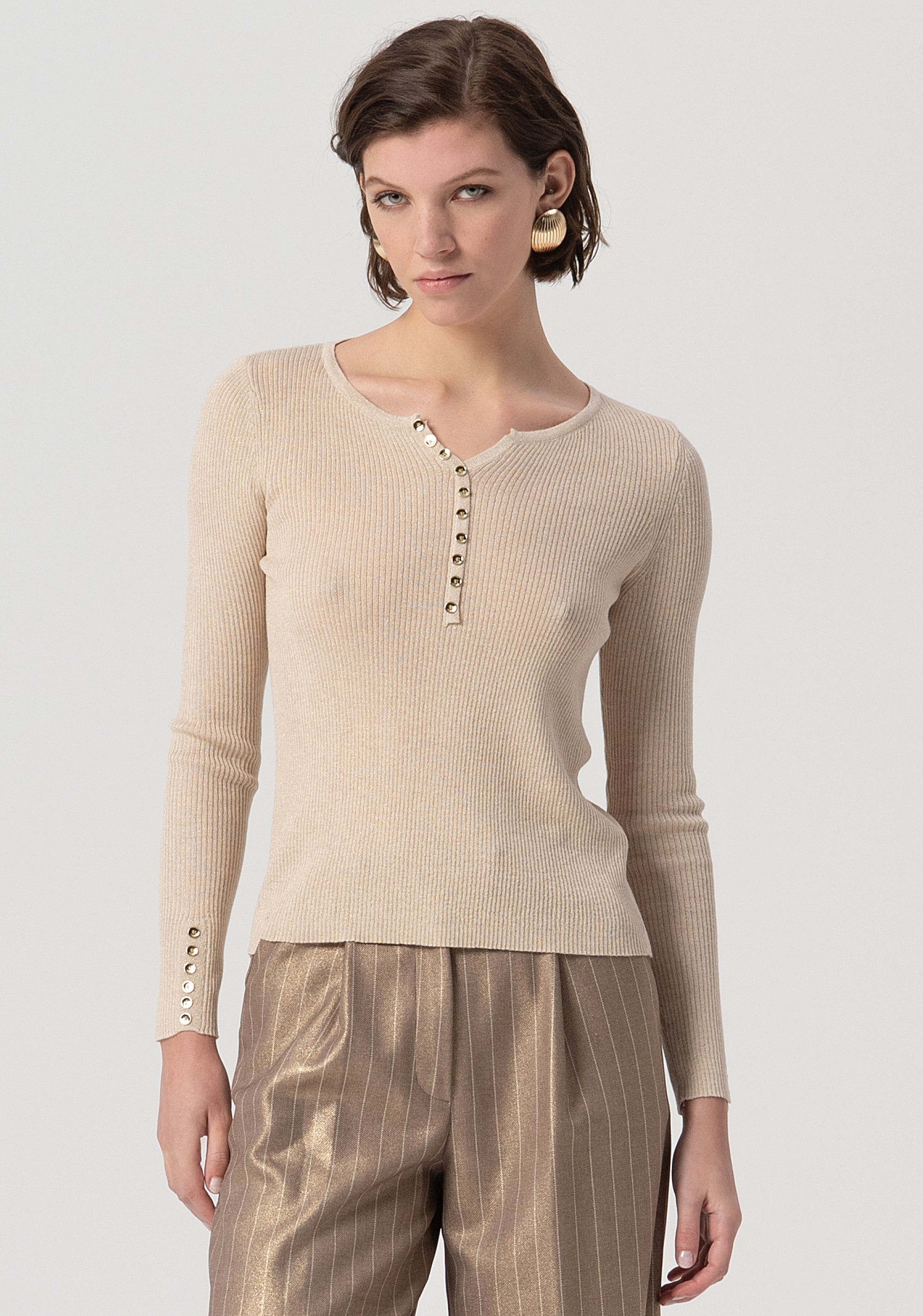 Knitwear slim fit with ribs made with wool and lurex Fracomina FS25WT7017K559Q7-050-1