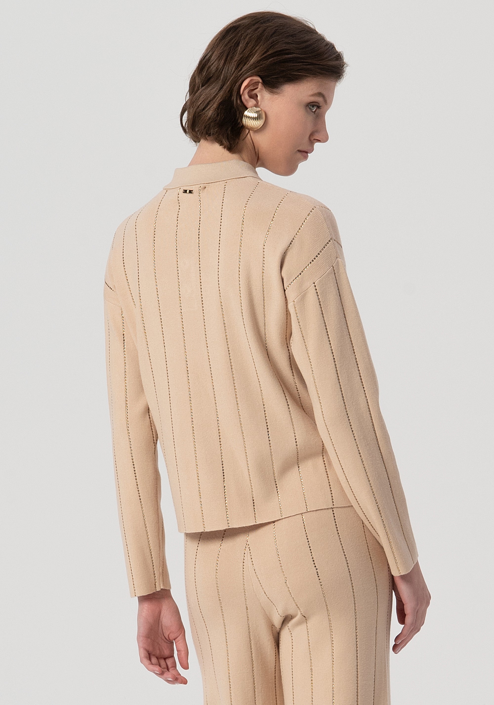 Knitted polo regular fit with plaits and strasses applied Fracomina FS25WT7019K50401-050-3