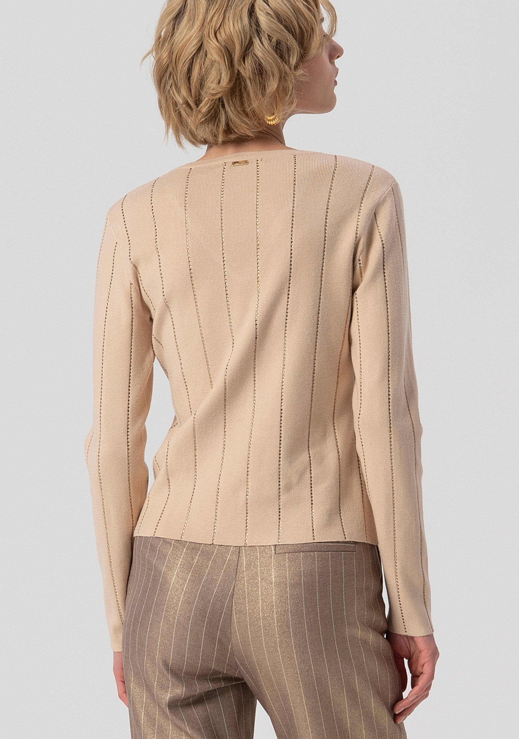 Knitwear slim fit with ribs and strass applied Fracomina FS25WT7030K50401-050-3