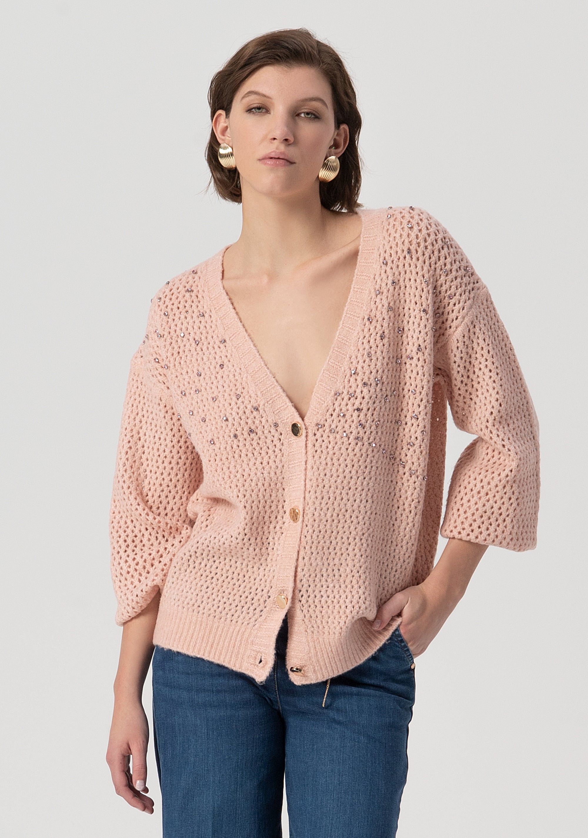Cardigan over fit with overlock Fracomina FS25WT8005K45701-444-1