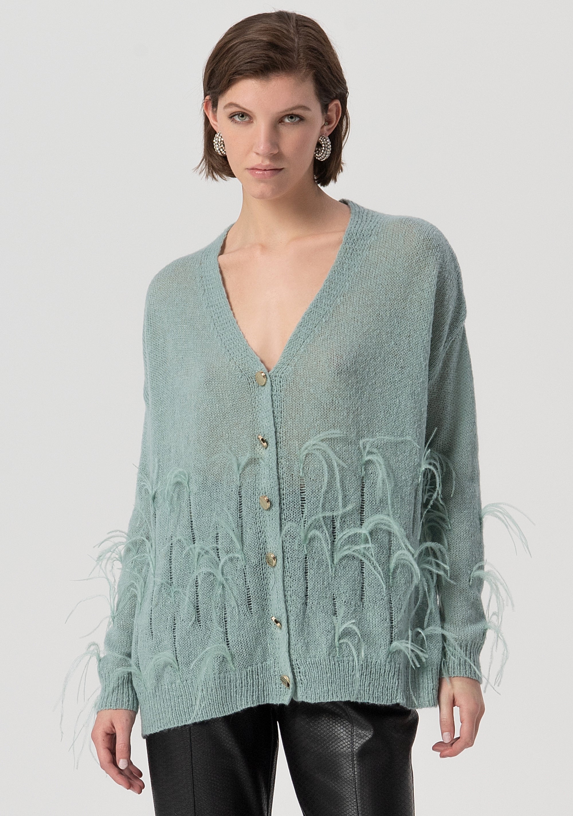 Cardigan over fit with feathers applied Fracomina FS25WT8006K50501-806-1