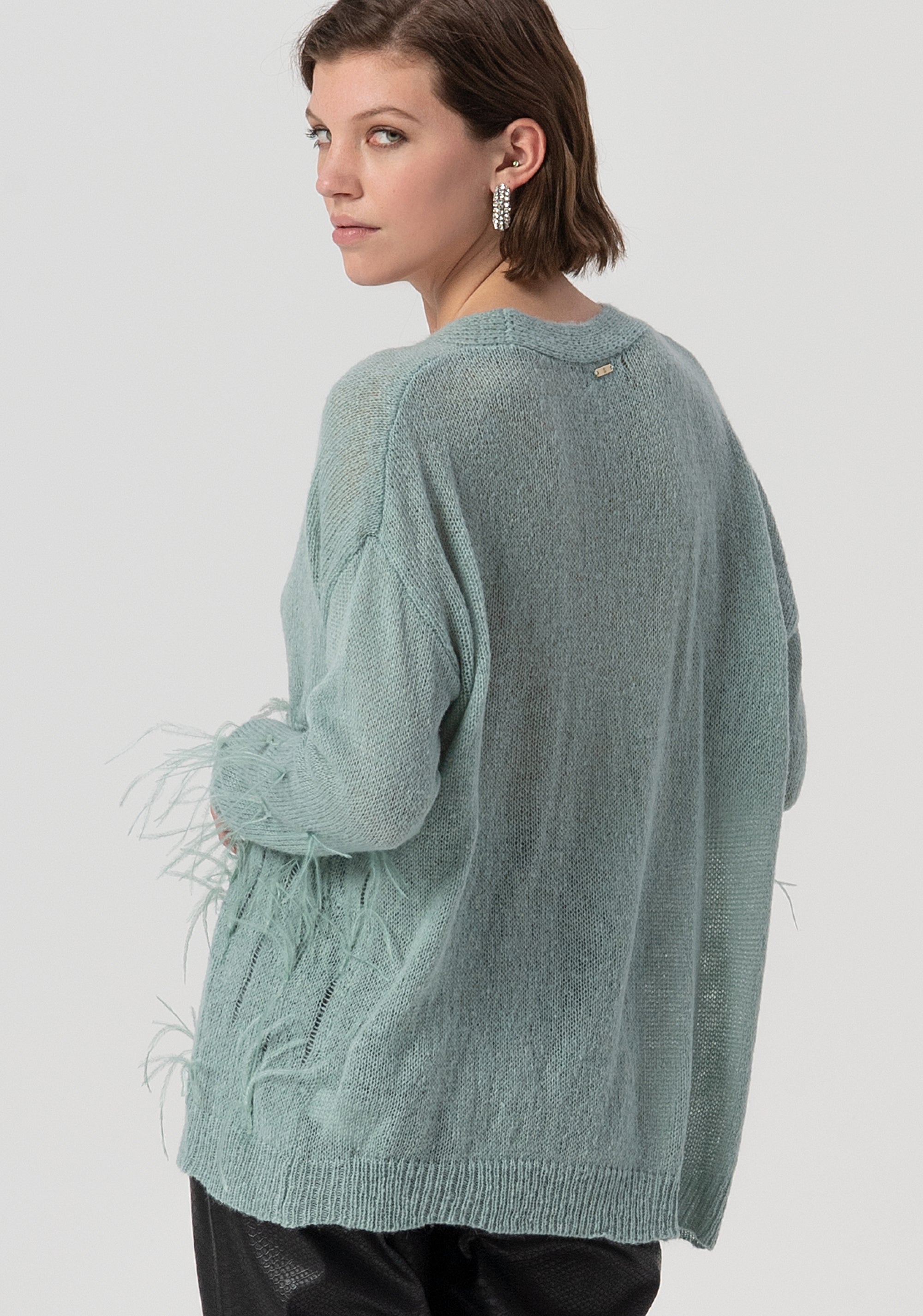 Cardigan over fit with feathers applied Fracomina FS25WT8006K50501-806-3