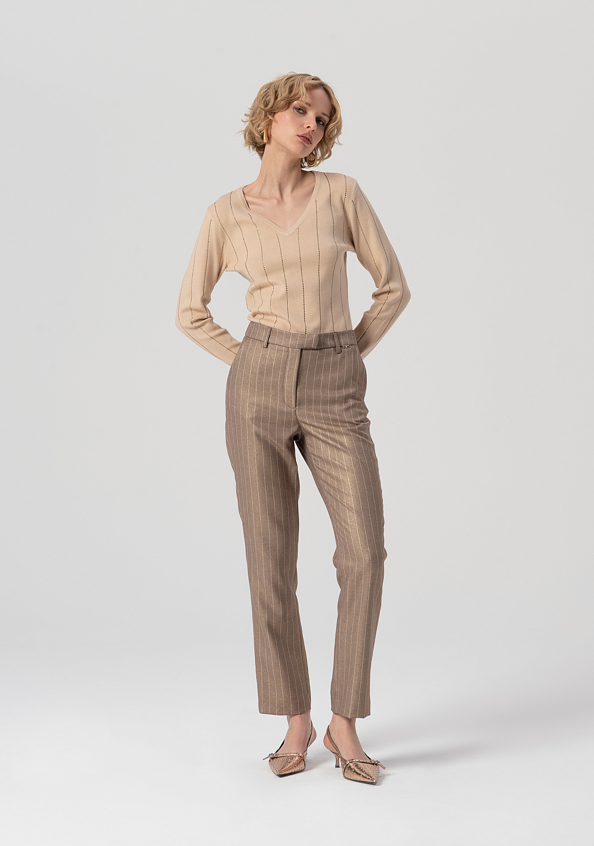 Cigarette pant regular fit made in pinstriped fabric Fracomina FS25WV2004W479T4-G16-1