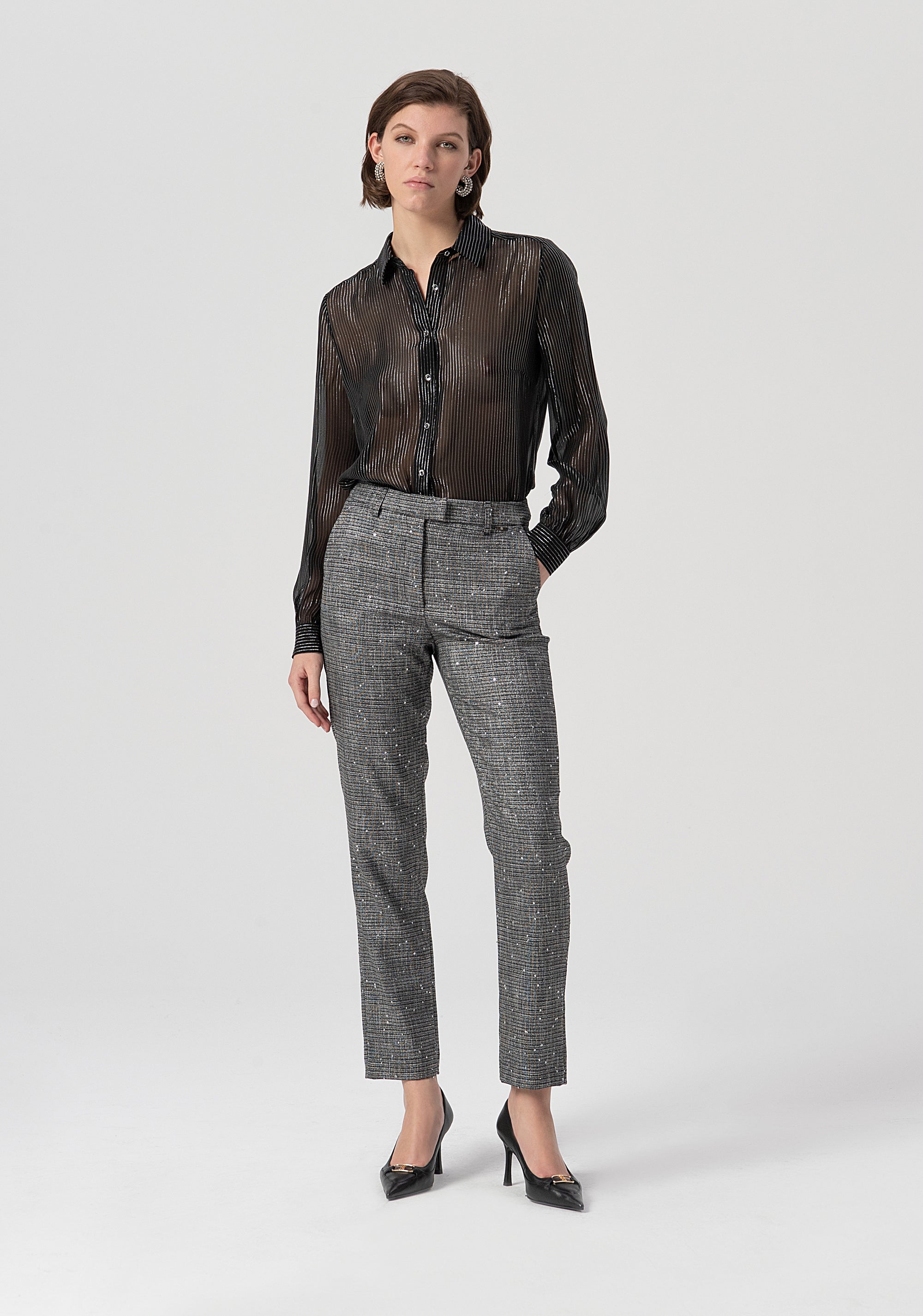 Cigarette pant regular fit made in tweed with sequins applied Fracomina FS25WV2005W821J5-053-1