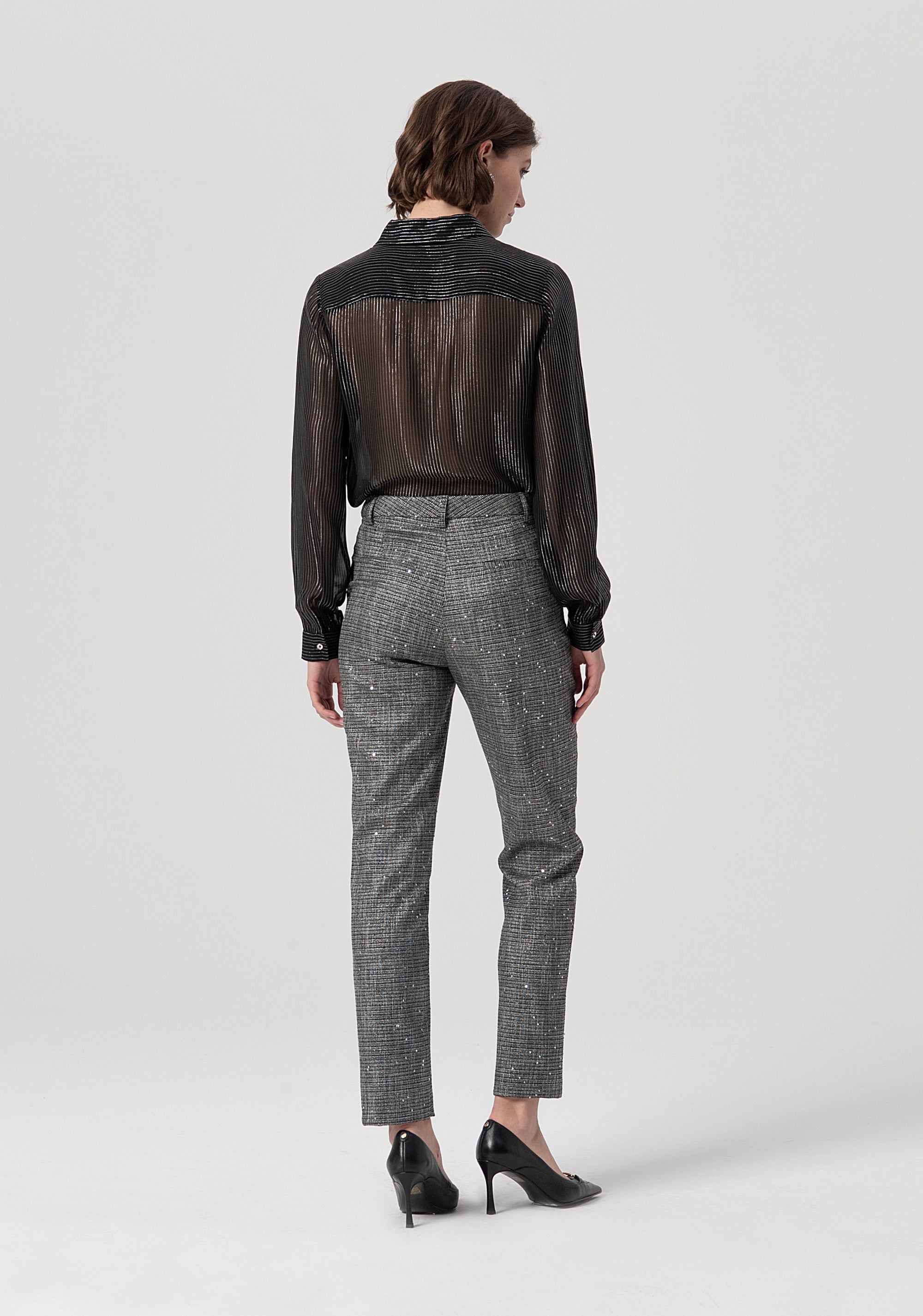 Cigarette pant regular fit made in tweed with sequins applied Fracomina FS25WV2005W821J5-053-3