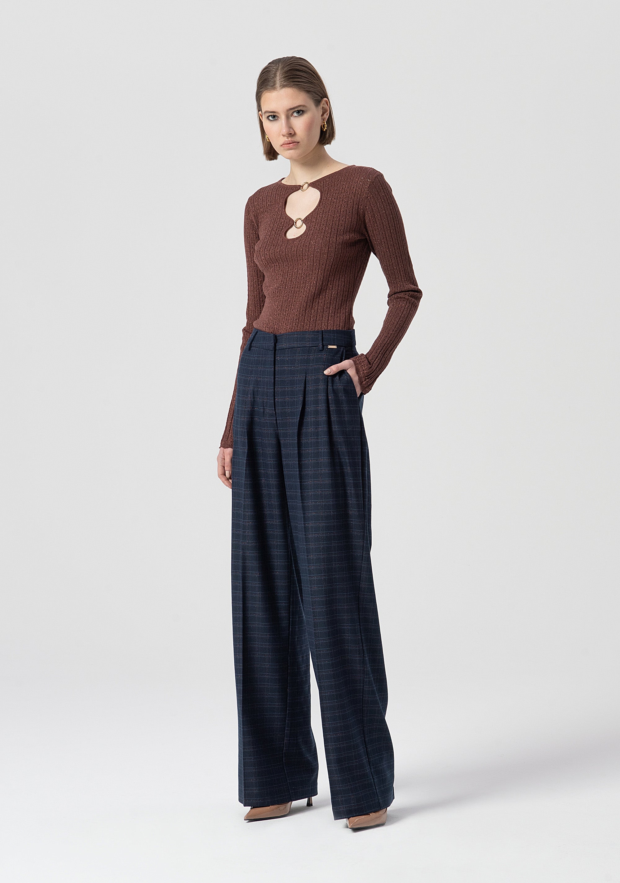 Palazzo pant flare made in square shaped pattern fabric Fracomina FS25WV3005W56195-064-3