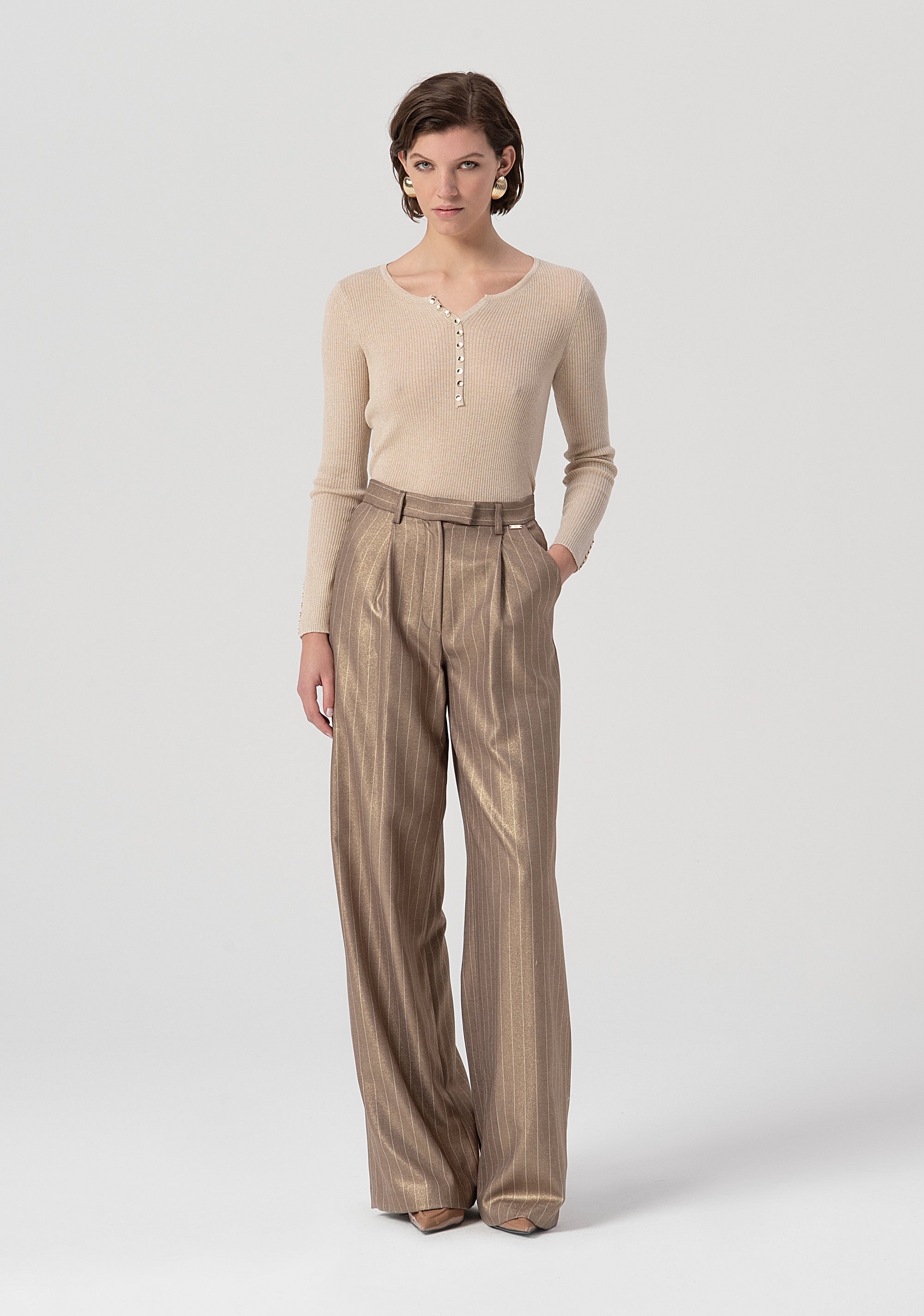 Palazzo pant flare made in pinstriped fabric Fracomina FS25WV3006W479T4-G16-1