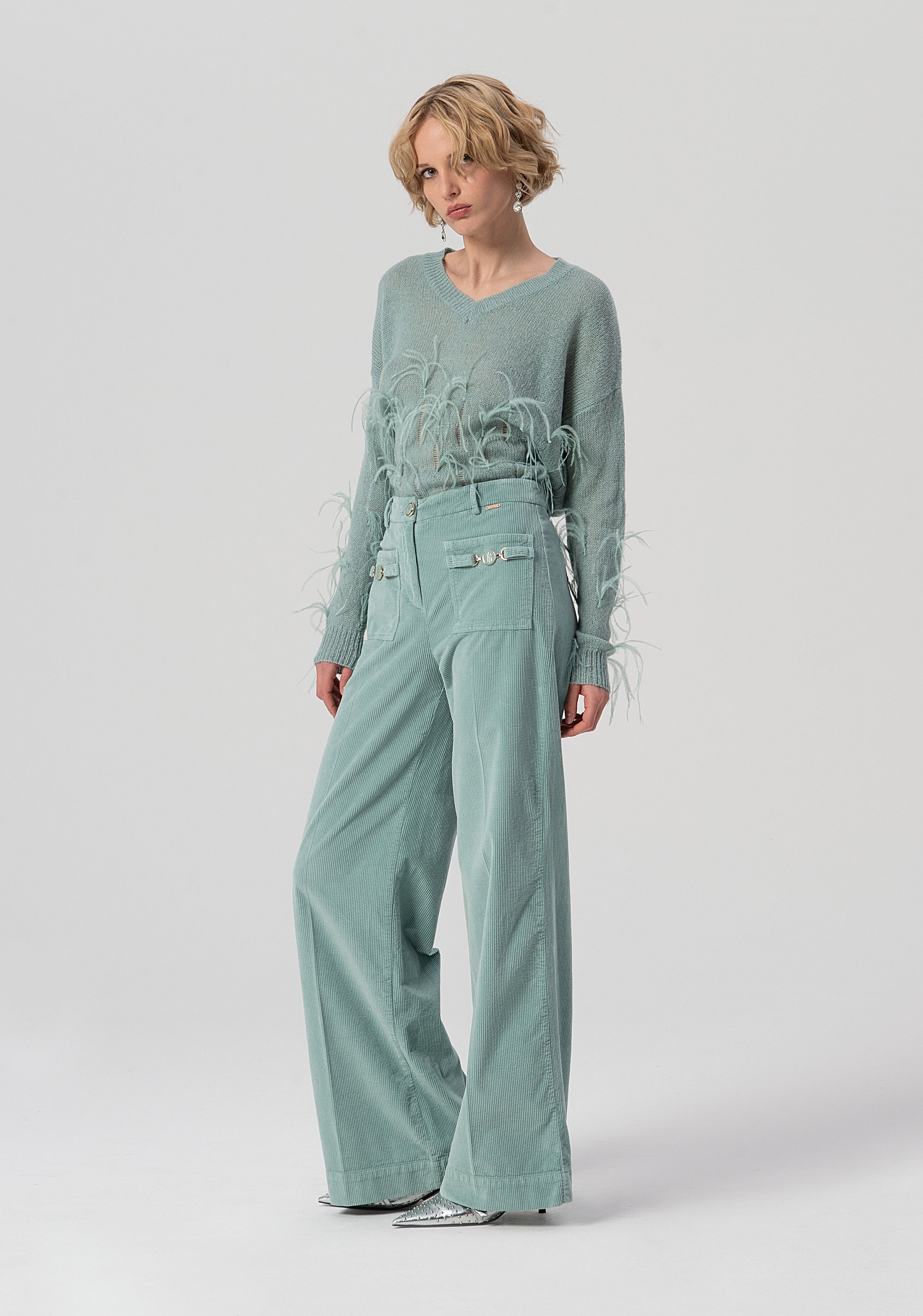 Palazzo pant flare made in needlecord velvet Fracomina FS25WV3009W59401-806-1