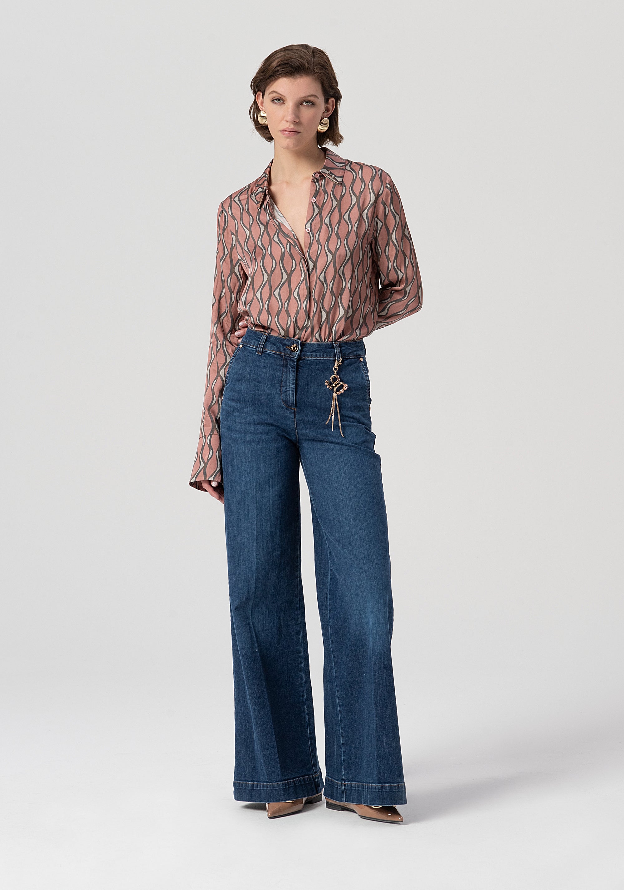 Palazzo pant flare jeans made in denim with middle wash Fracomina FS25WV3011D40193-365-1