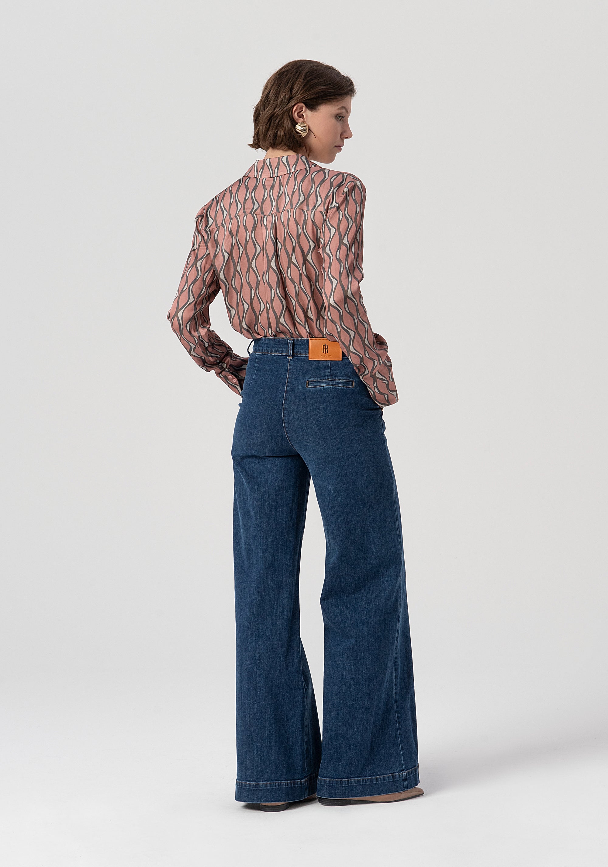 Palazzo pant flare jeans made in denim with middle wash Fracomina FS25WV3011D40193-365-3