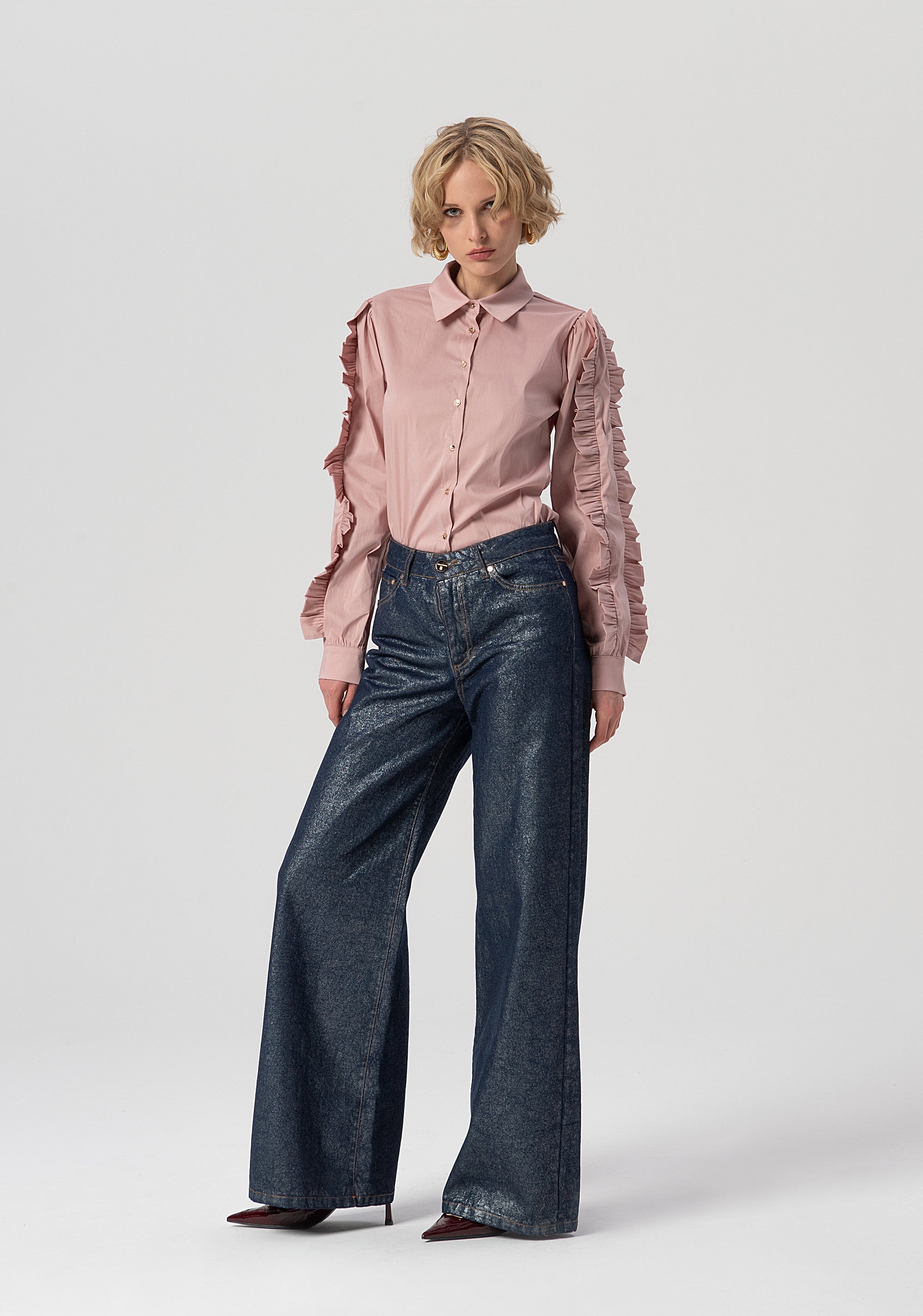Palazzo pant flare jeans made in denim with coating Fracomina FS25WV3015D401O3-365-1_9022f764-953f-4fb7-8f74-9bfc1b5052b8
