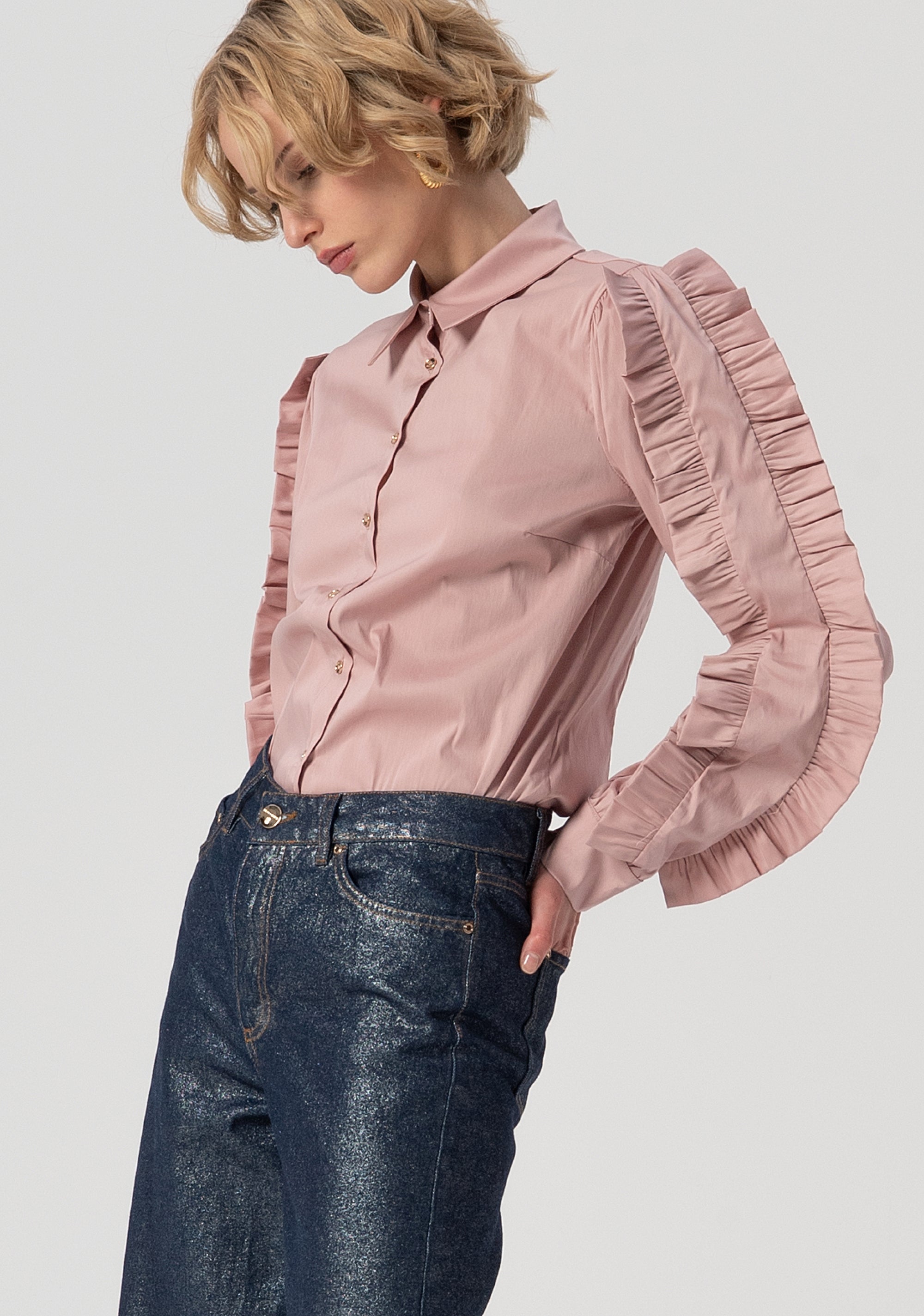 Palazzo pant flare jeans made in denim with coating Fracomina FS25WV3015D401O3-365-2_4a8f06b2-2acd-47ce-998a-c1c74e457e58